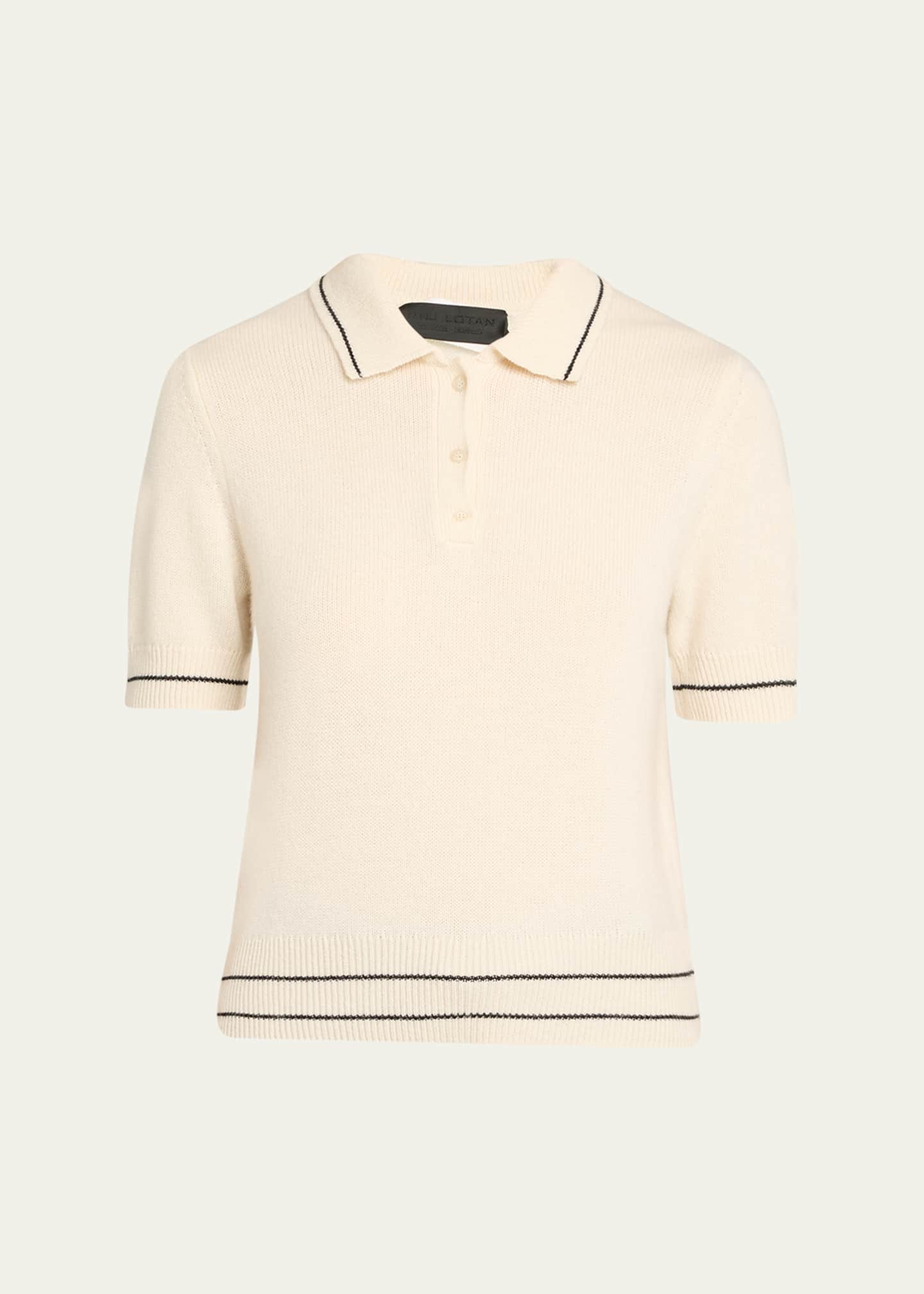 Nili Lotan Carline Short-Sleeve Cashmere Polo Sweater Image 1 of 5