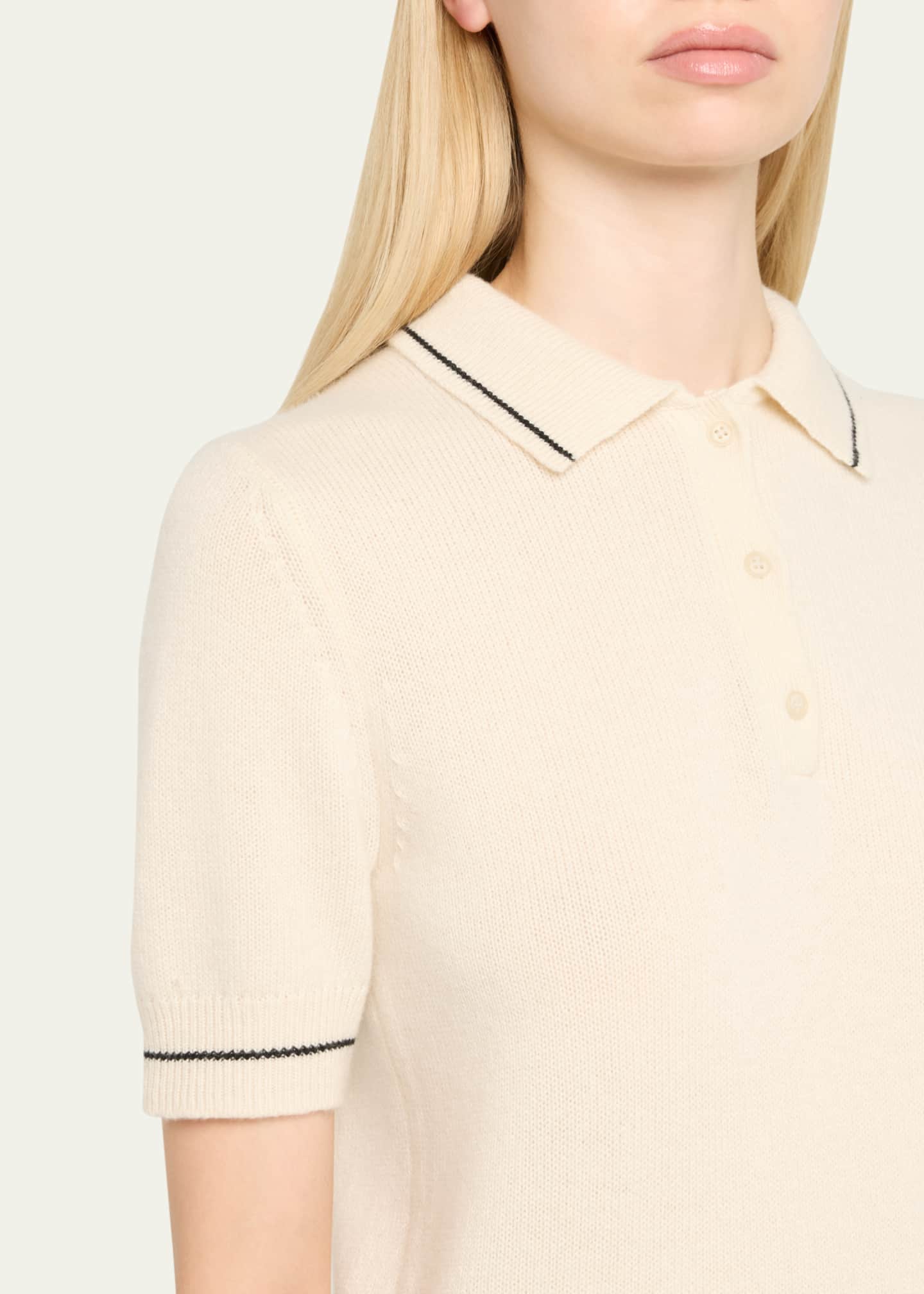 Nili Lotan Carline Short-Sleeve Cashmere Polo Sweater Image 5 of 5