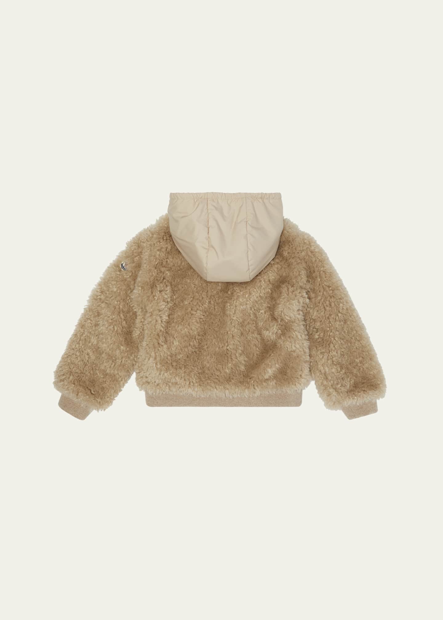 Moncler Girl's Teddy Zip-Front Cardigan with Nylon Hood, Size 8-10 Image 2 of 3