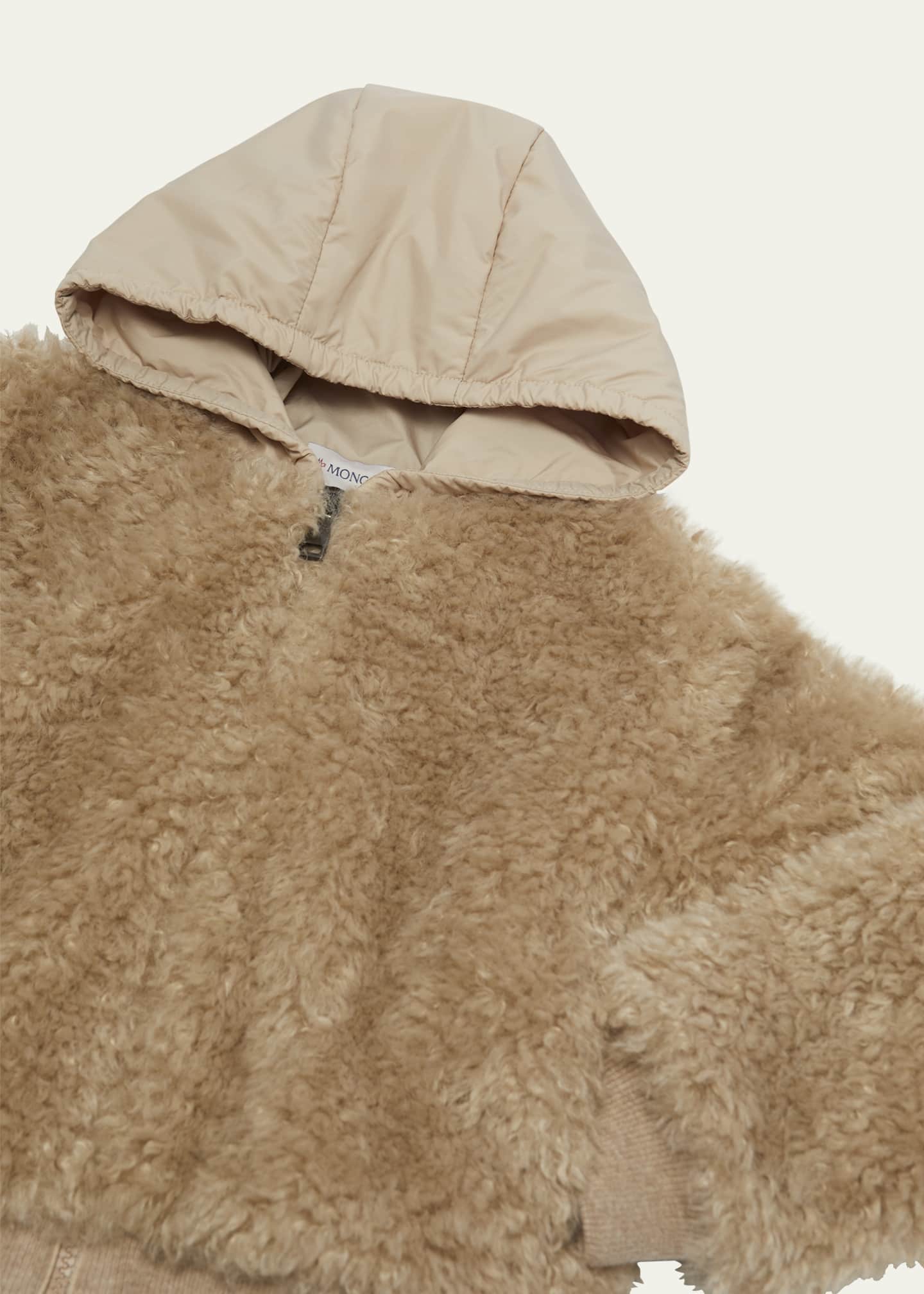 Moncler Girl's Teddy Zip-Front Cardigan with Nylon Hood, Size 8-10 Image 3 of 3