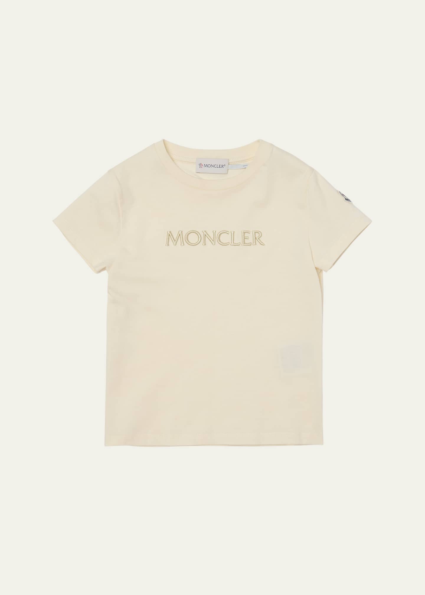 Moncler Girl's Tonal Logo Embroidery Short-Sleeve T-Shirt