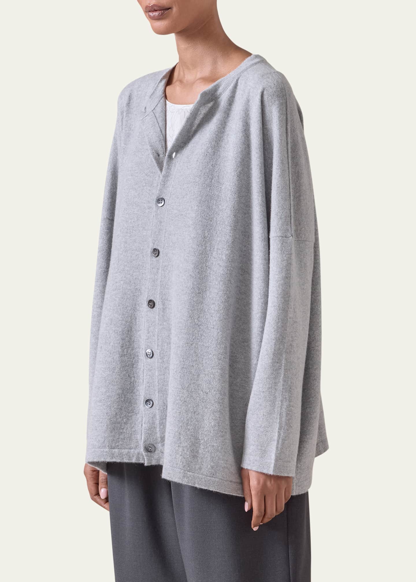 Eskandar Slim-Sleeve Cashmere Cardigan (Mid Plus Length) Image 4 of 4