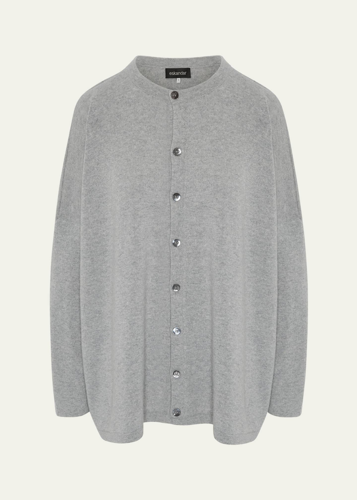 Eskandar Slim-Sleeve Cashmere Cardigan (Mid Plus Length) Image 1 of 4