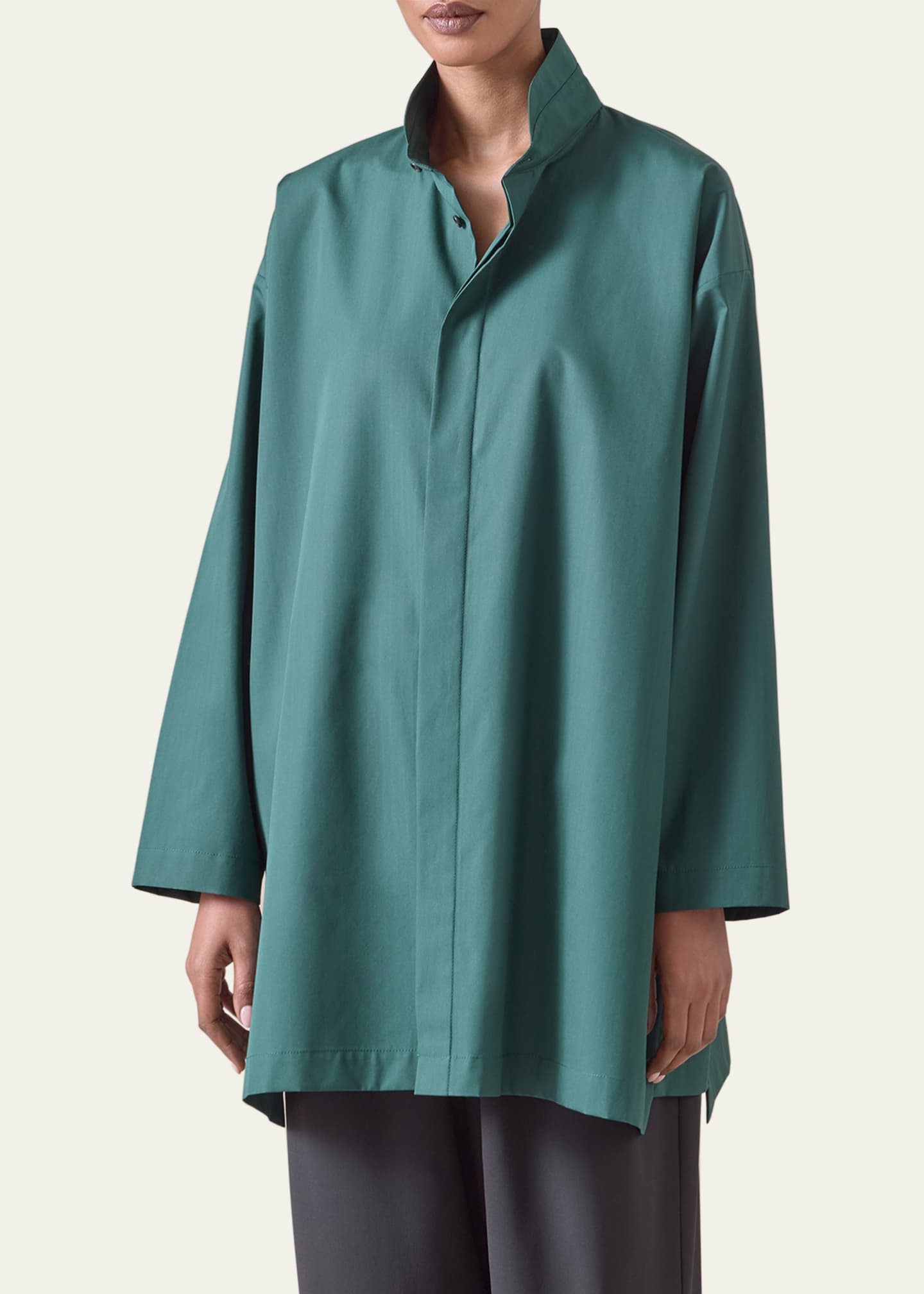 Eskandar Slim A-Line Shirt With Double Stand-Collar And Stepped Insert (Long Plus Length) Image 2 of 4