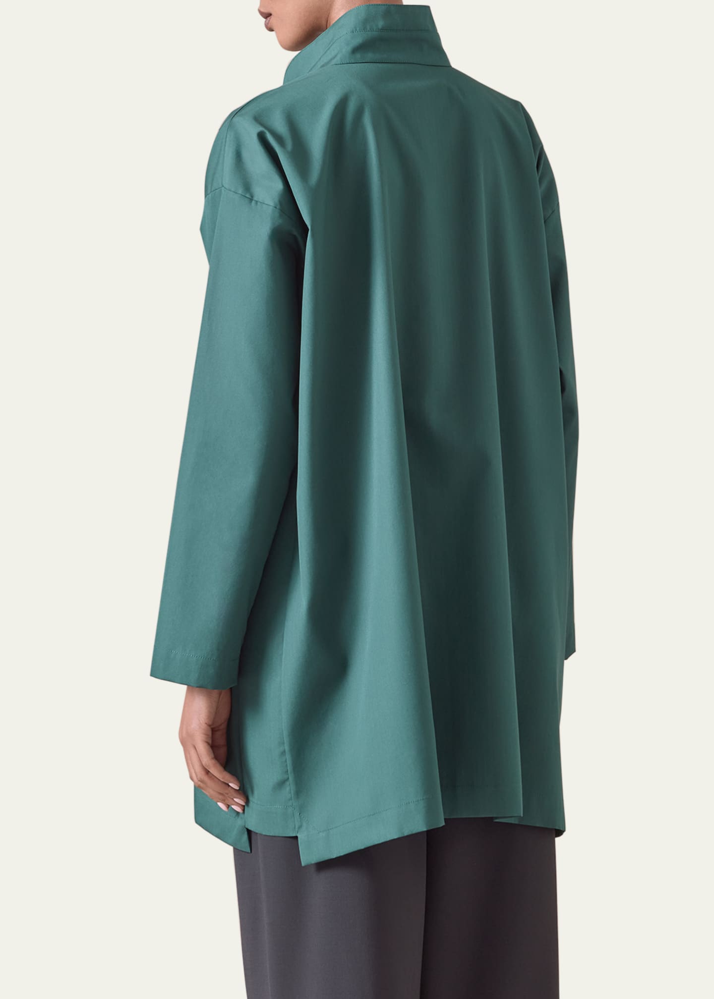 Eskandar Slim A-Line Shirt With Double Stand-Collar And Stepped Insert (Long Plus Length) Image 3 of 4