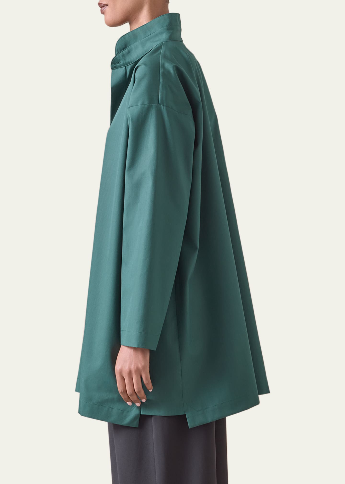 Eskandar Slim A-Line Shirt With Double Stand-Collar And Stepped Insert (Long Plus Length) Image 4 of 4