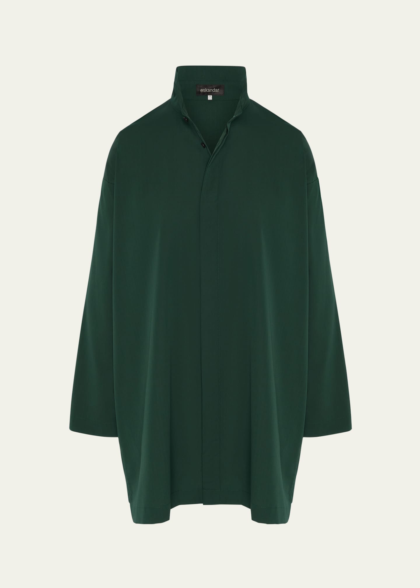 Eskandar Slim A-Line Shirt With Double Stand-Collar And Stepped Insert (Long Plus Length) Image 1 of 4
