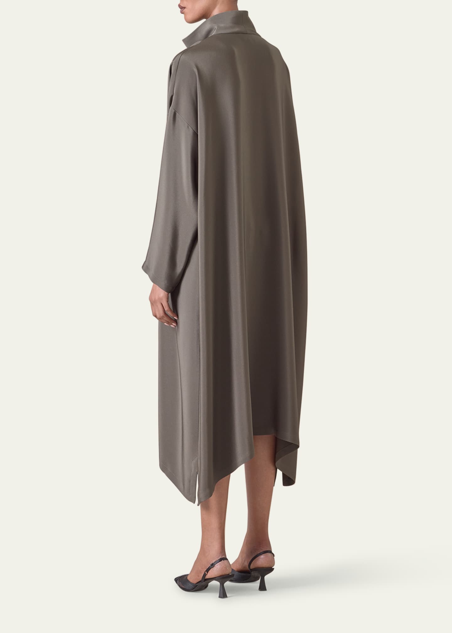 Eskandar Wide A-Line Midi Shirtdress With Open Standup Collar Image 3 of 4