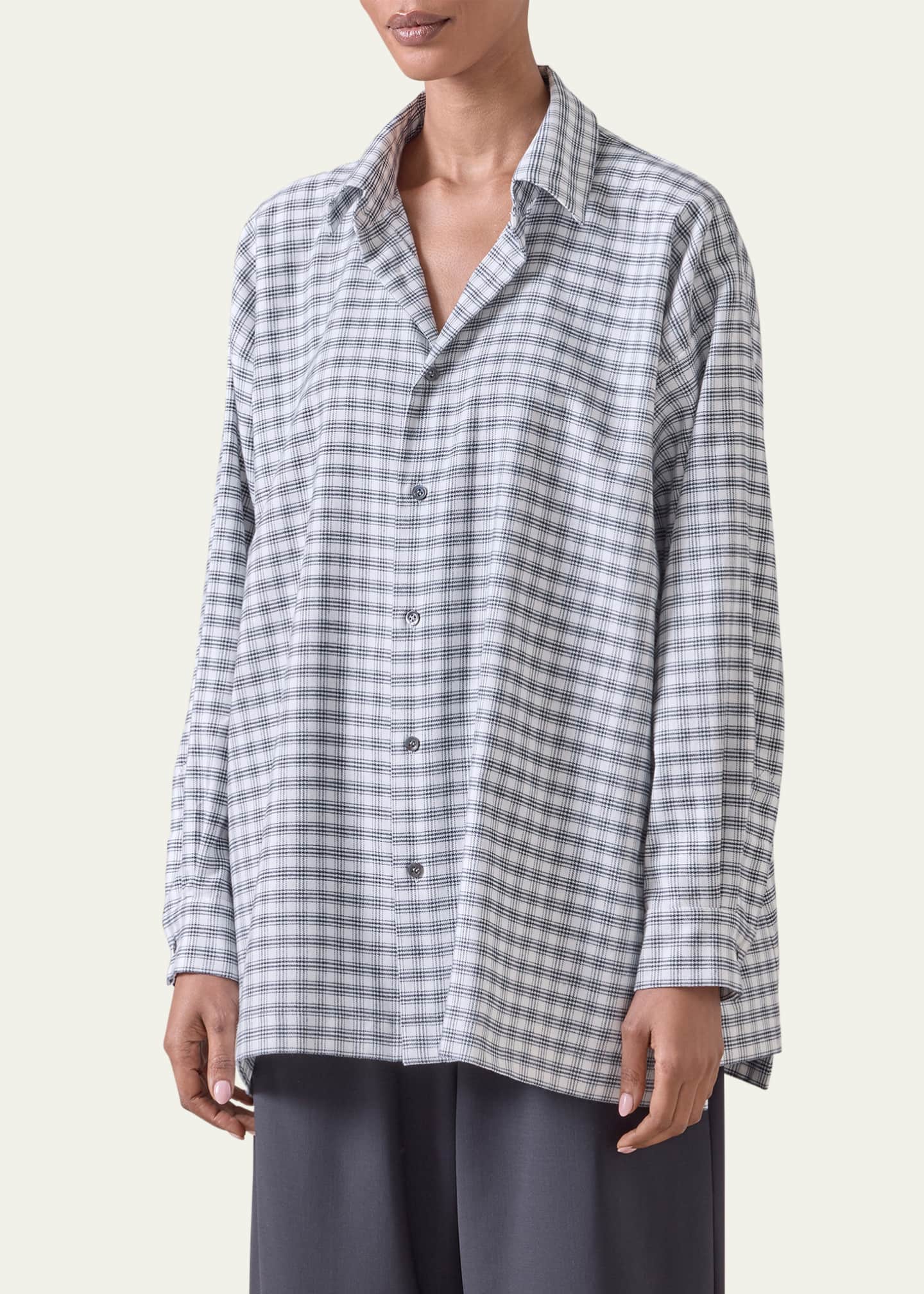 Eskandar Slim A-Line Shirt With Collar And Stepped Insert (Long Length) Image 2 of 5