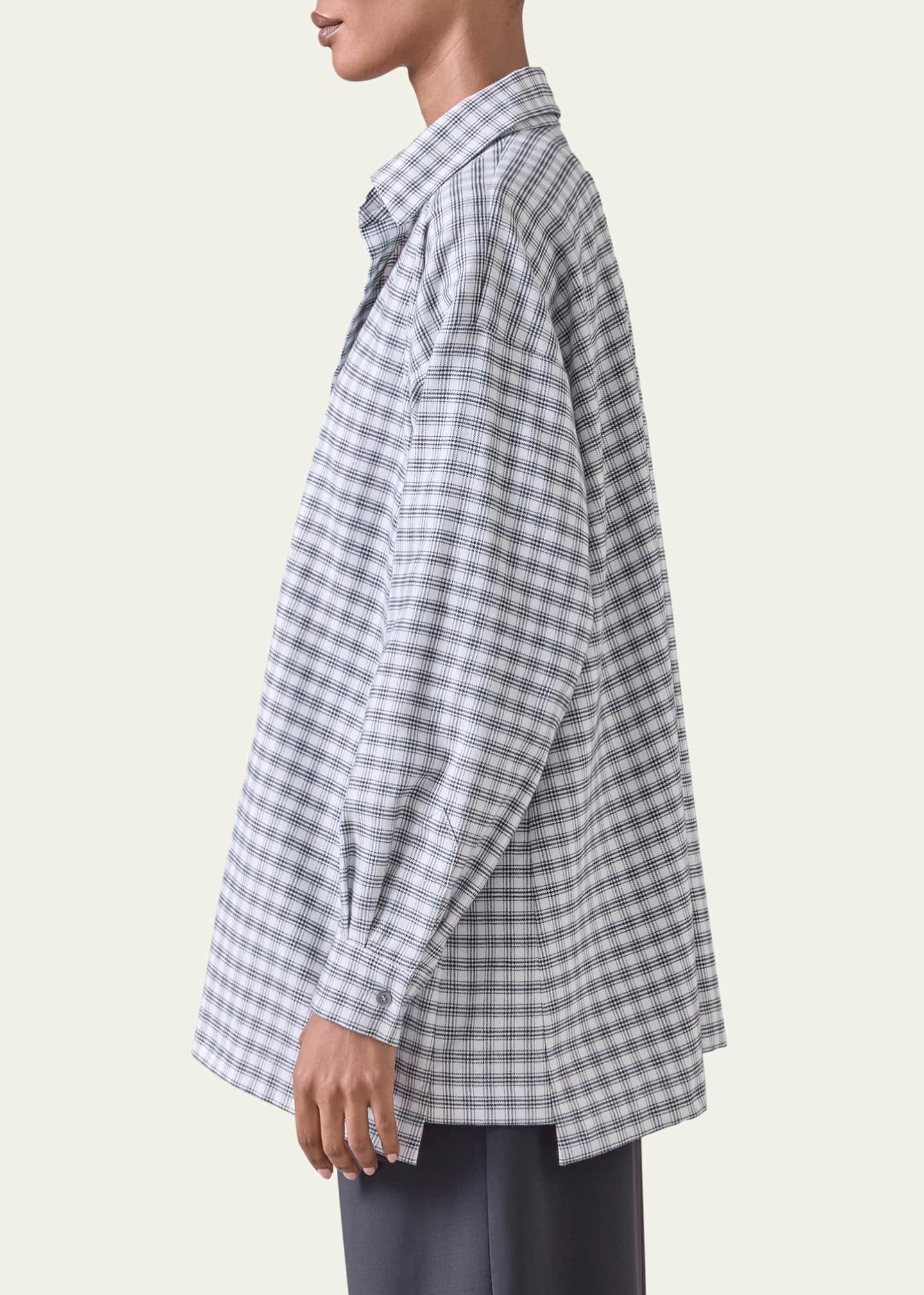 Eskandar Slim A-Line Shirt With Collar And Stepped Insert (Long Length) Image 4 of 5