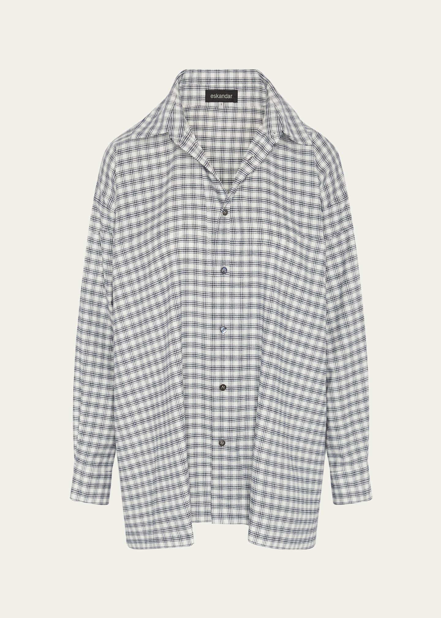 Eskandar Slim A-Line Shirt With Collar And Stepped Insert (Long Length) Image 1 of 5