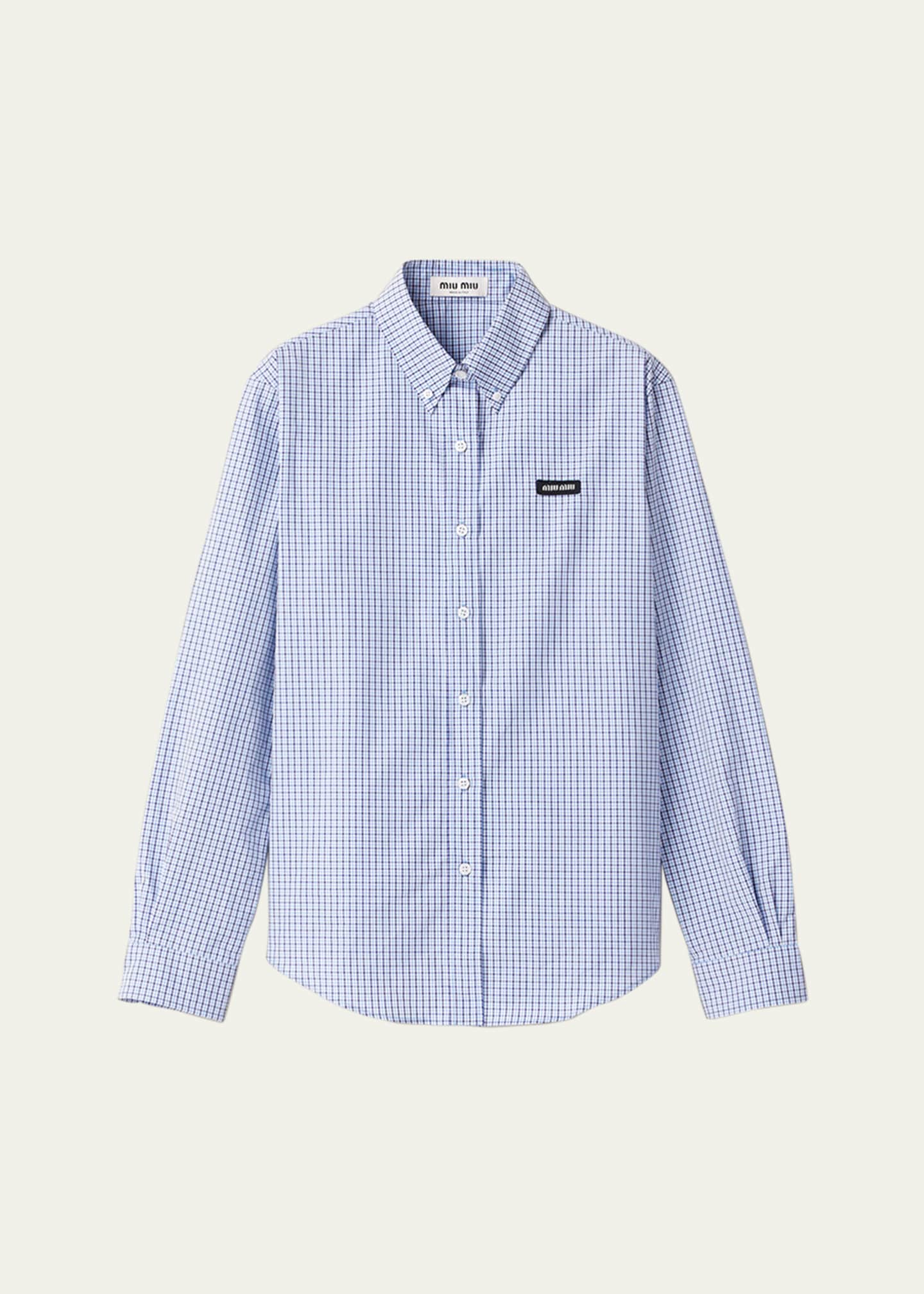 トップス archive miumiu long sleeve checked shirt Miu Miu Check Long-Sleeve Button-Down Shirt - Bergdorf Goodman
