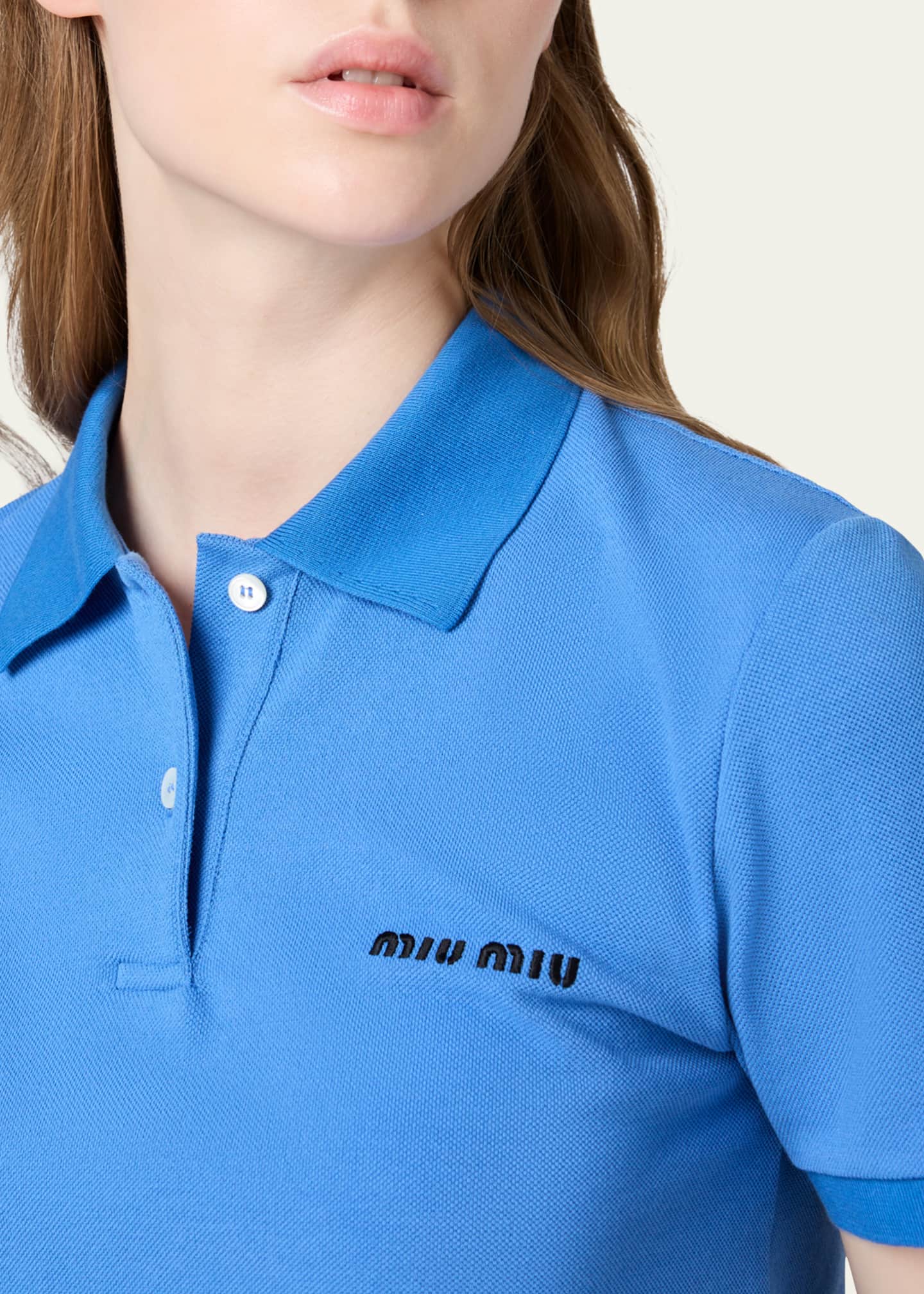 Miu Miu Cotton Pique Short-Sleeve Cropped Polo - Bergdorf Goodman