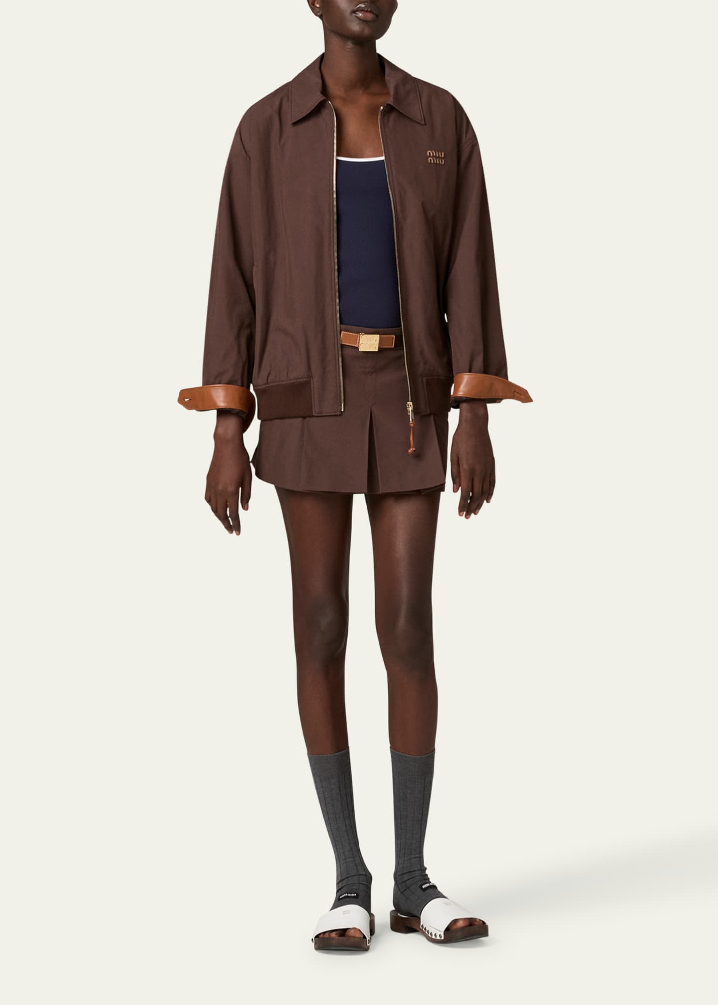 【AW25】MIU MIU パナマジャケット Miu Miu Panama Leather-Trim Jacket - Bergdorf Goodman