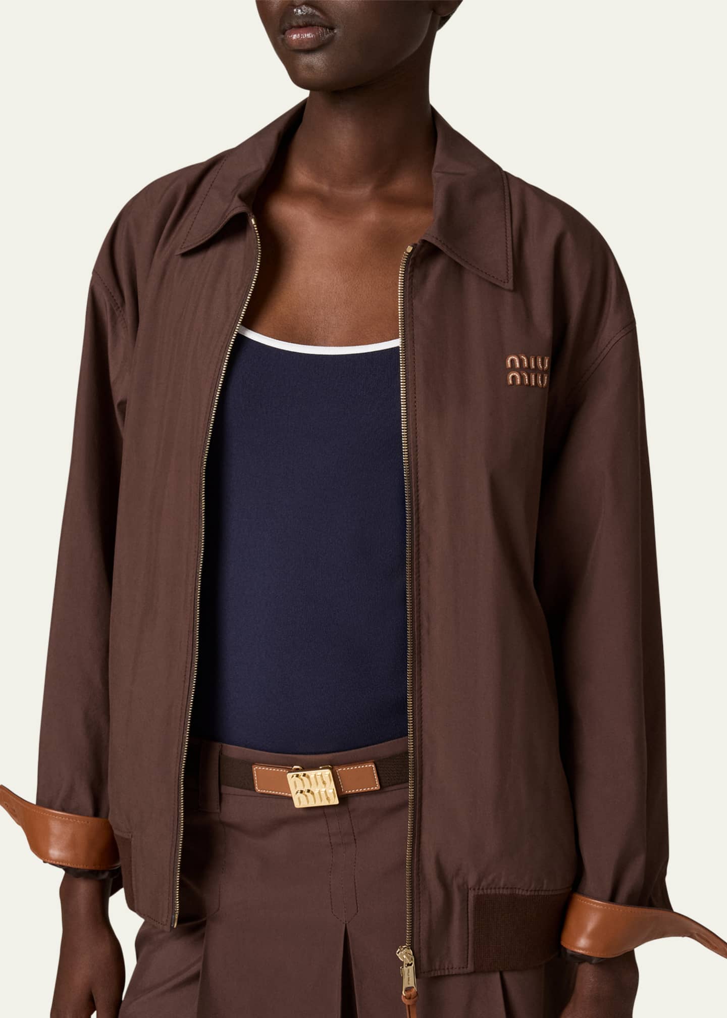 Miu Miu Panama Leather-Trim Jacket - Bergdorf Goodman