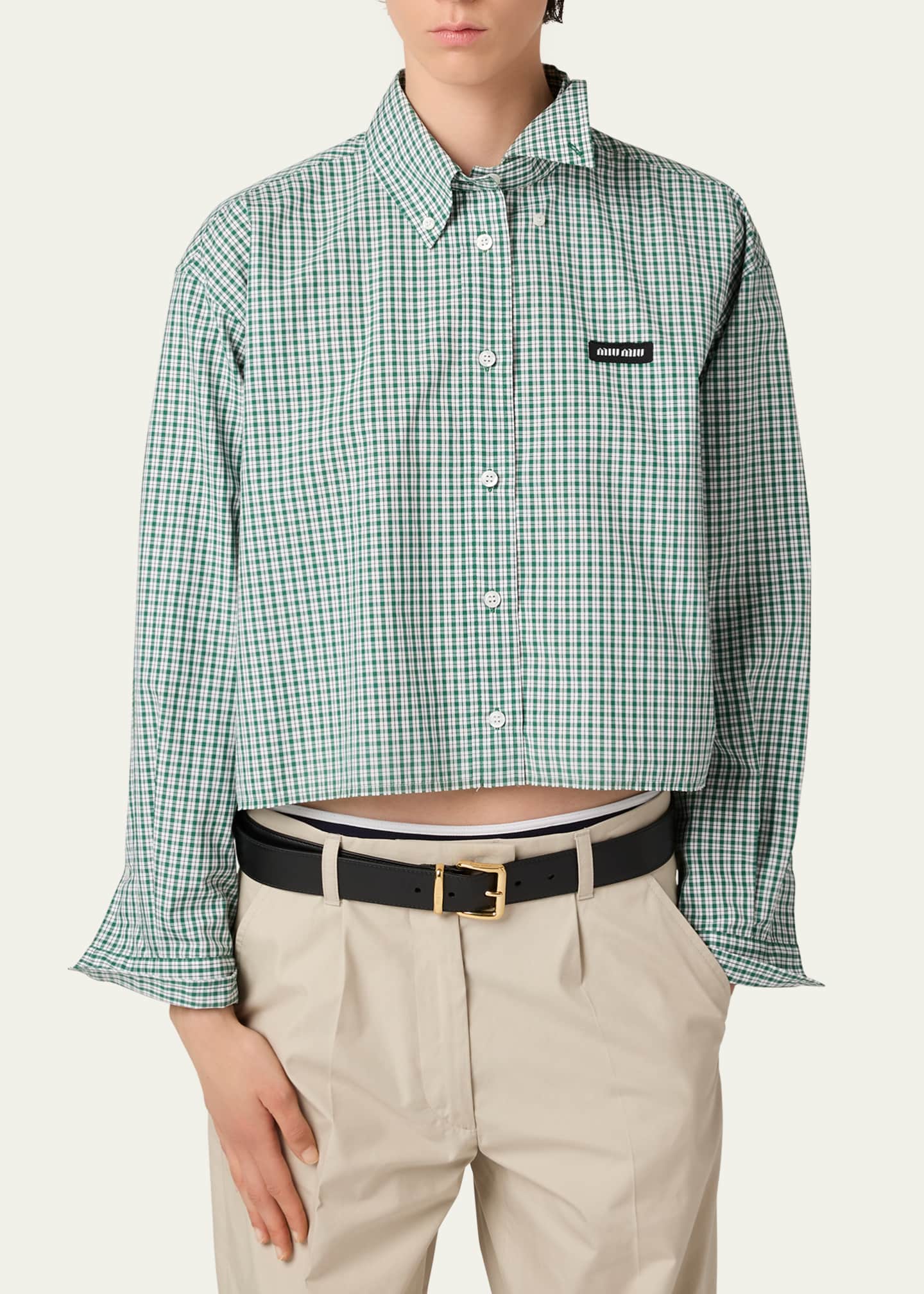 【期間限定特価】 Cropped Check Miu Miu Button-Front Goodman Bergdorf - Shirt トップス