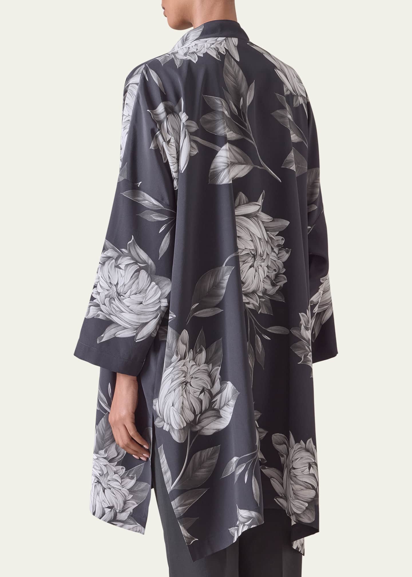 Eskandar Wide Longer-Back Collarless Shirt With Slits (Very Long Length) Image 3 of 5