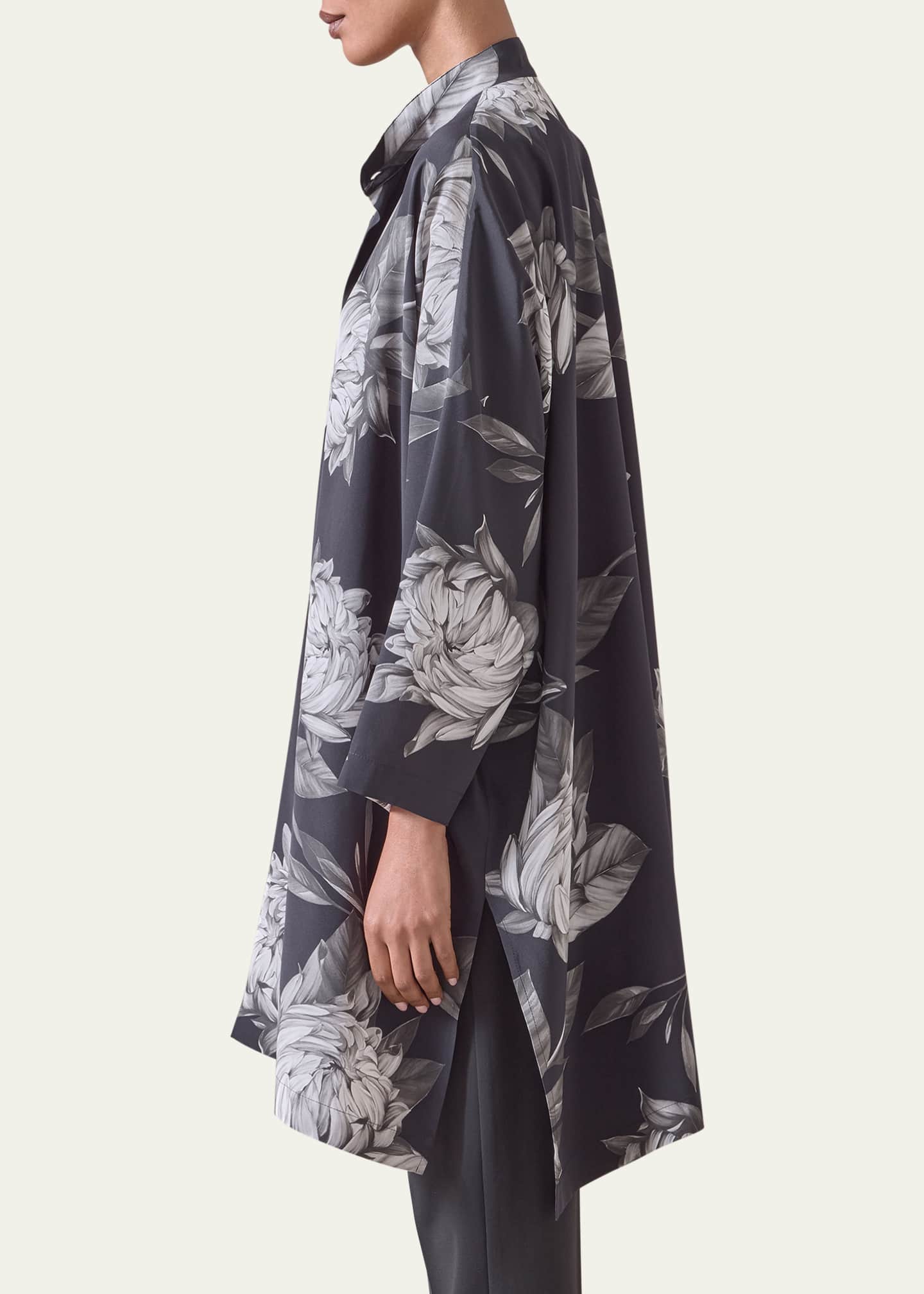 Eskandar Wide Longer-Back Collarless Shirt With Slits (Very Long Length) Image 4 of 5