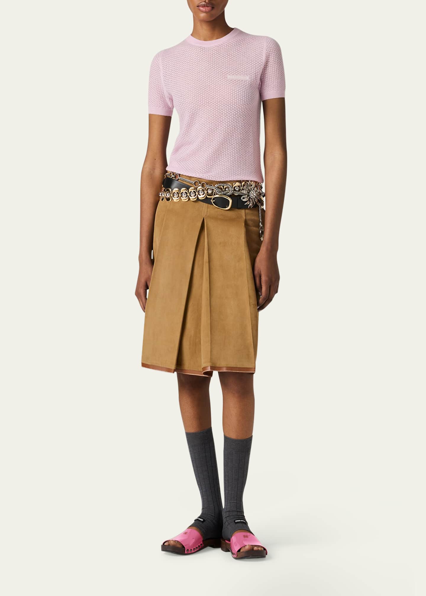 Miu Miu Cashmere Lacy Short-Sleeve Sweater - Bergdorf Goodman