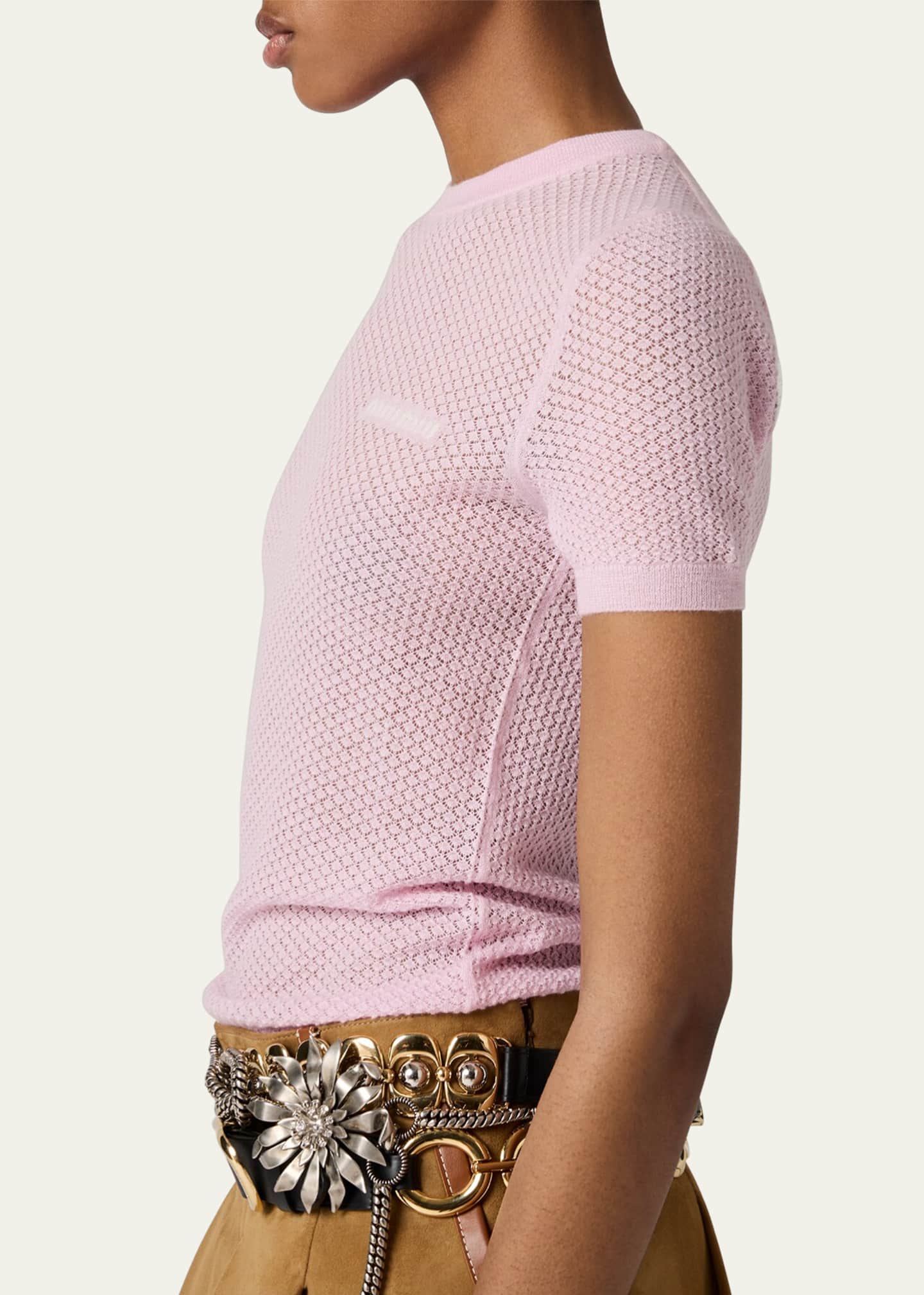Miu Miu Cashmere Lacy Short-Sleeve Sweater - Bergdorf Goodman