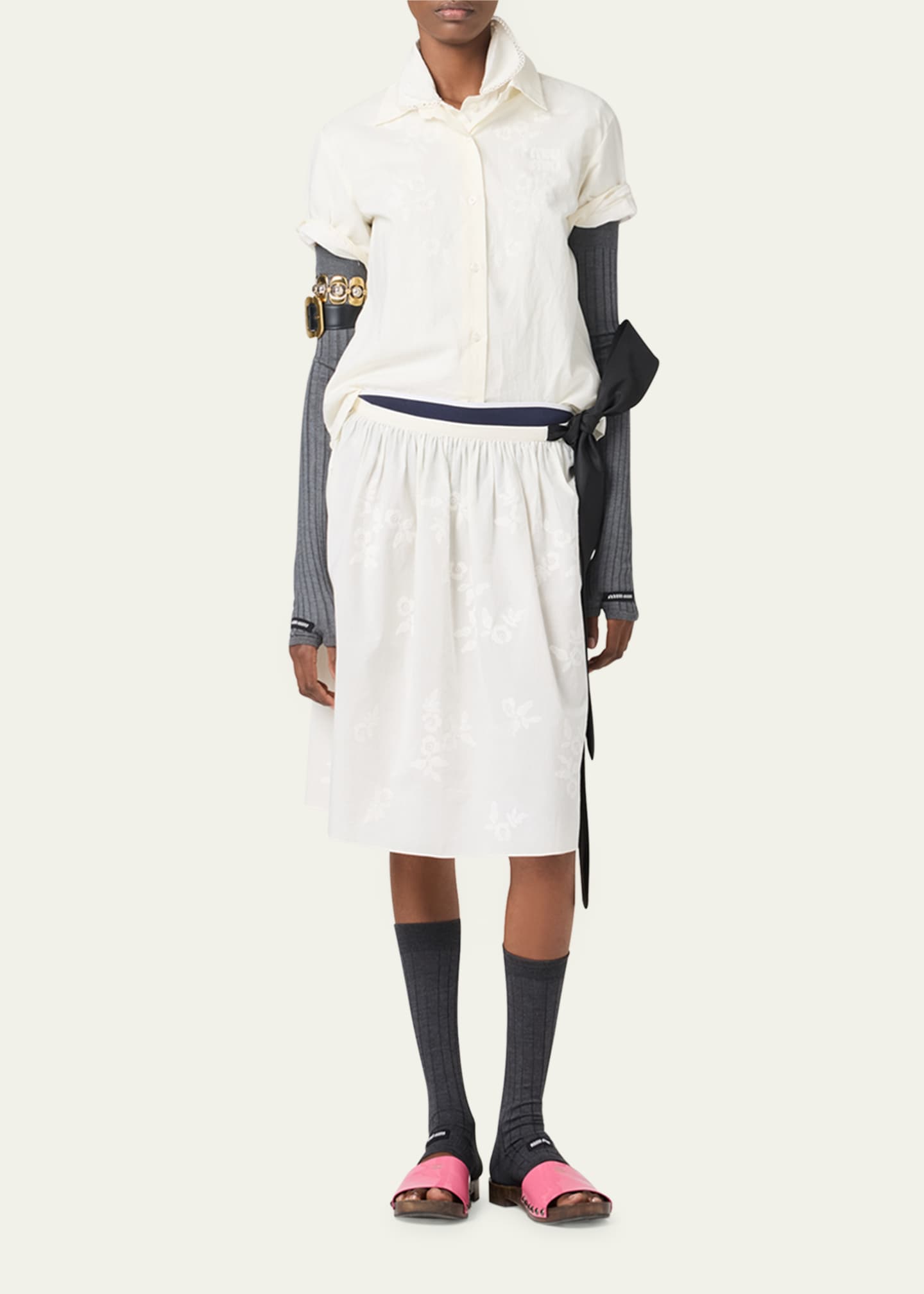 Miu Miu Embroidered Batiste Knee-Length Skirt Image 2 of 4