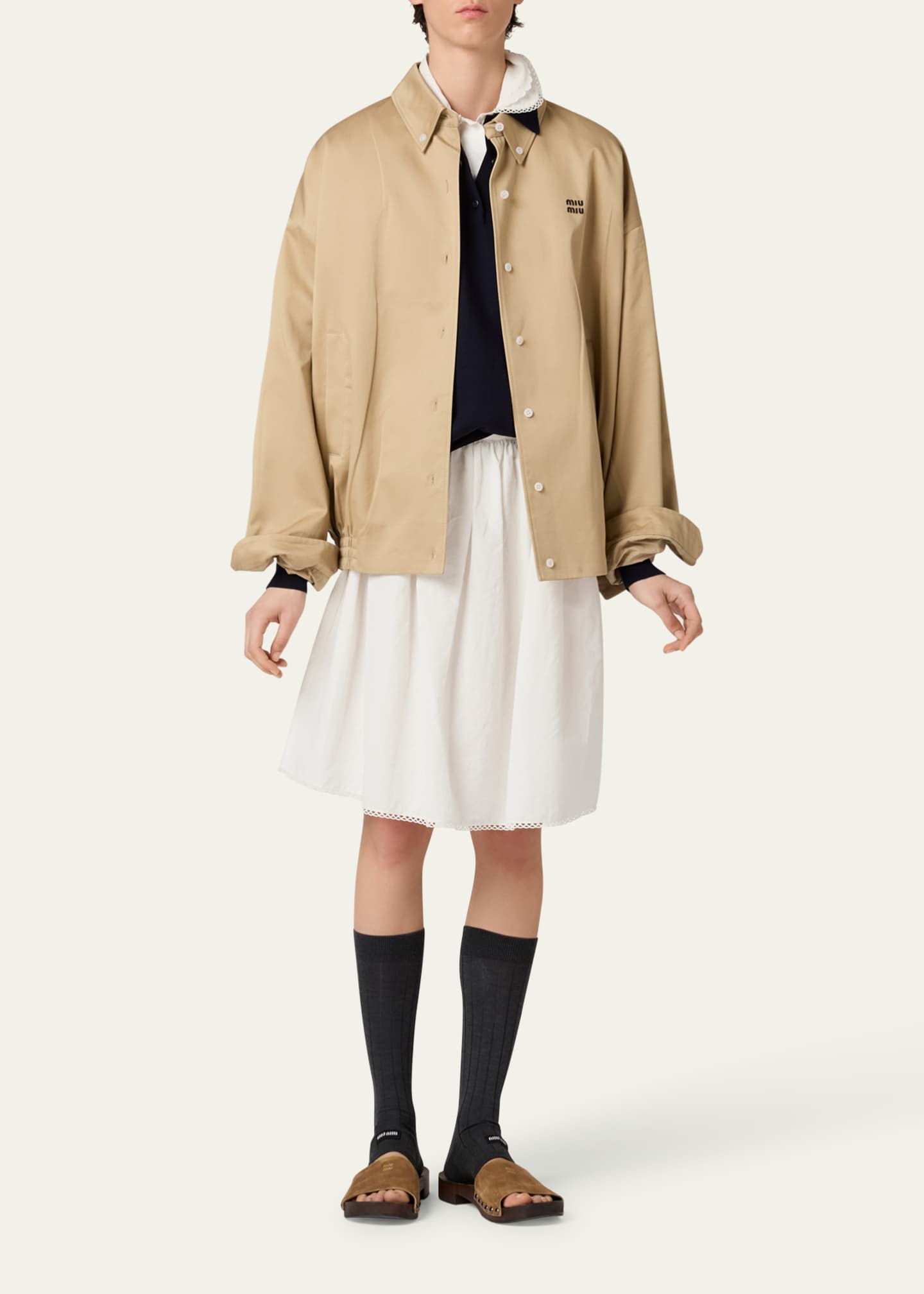 MiuMiu Chino Cloth Blouson Jacket チノクロス ブルゾン ロゴ Miu Miu Chino Cloth Blouson Jacket - Bergdorf Goodman