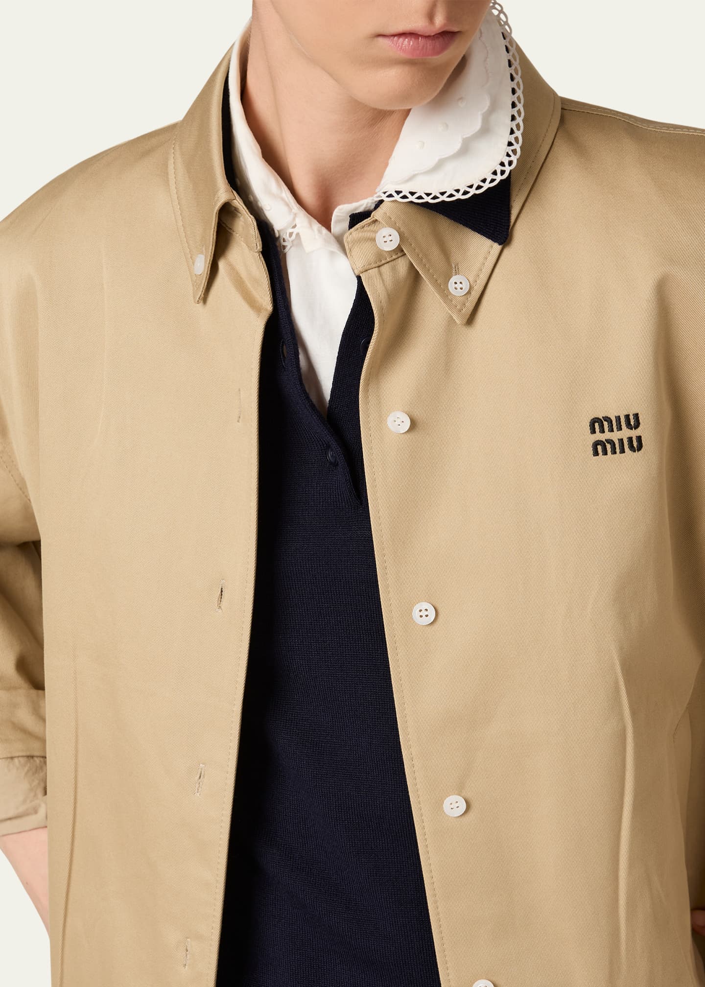 MiuMiu Chino Cloth Blouson Jacket チノクロス ブルゾン ロゴ Miu Miu Chino Cloth Blouson Jacket - Bergdorf Goodman