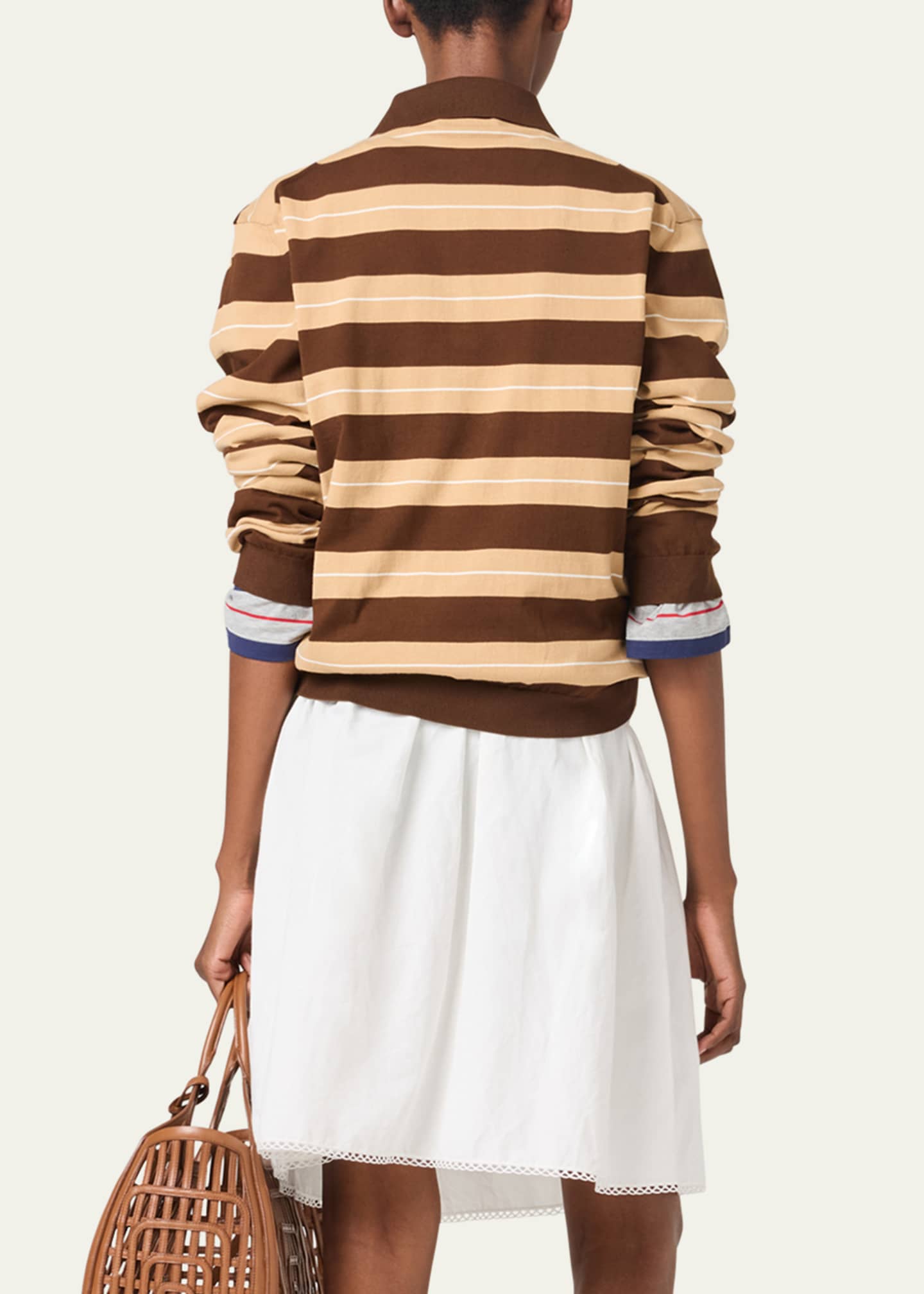 Miu Miu Striped Cotton Knit Long-Sleeve Polo - Bergdorf Goodman