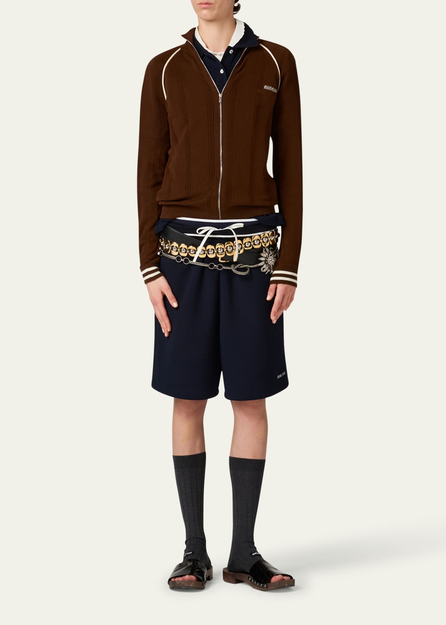 Miu Miu Cotton Piping Zip-Up Cardigan - Bergdorf Goodman