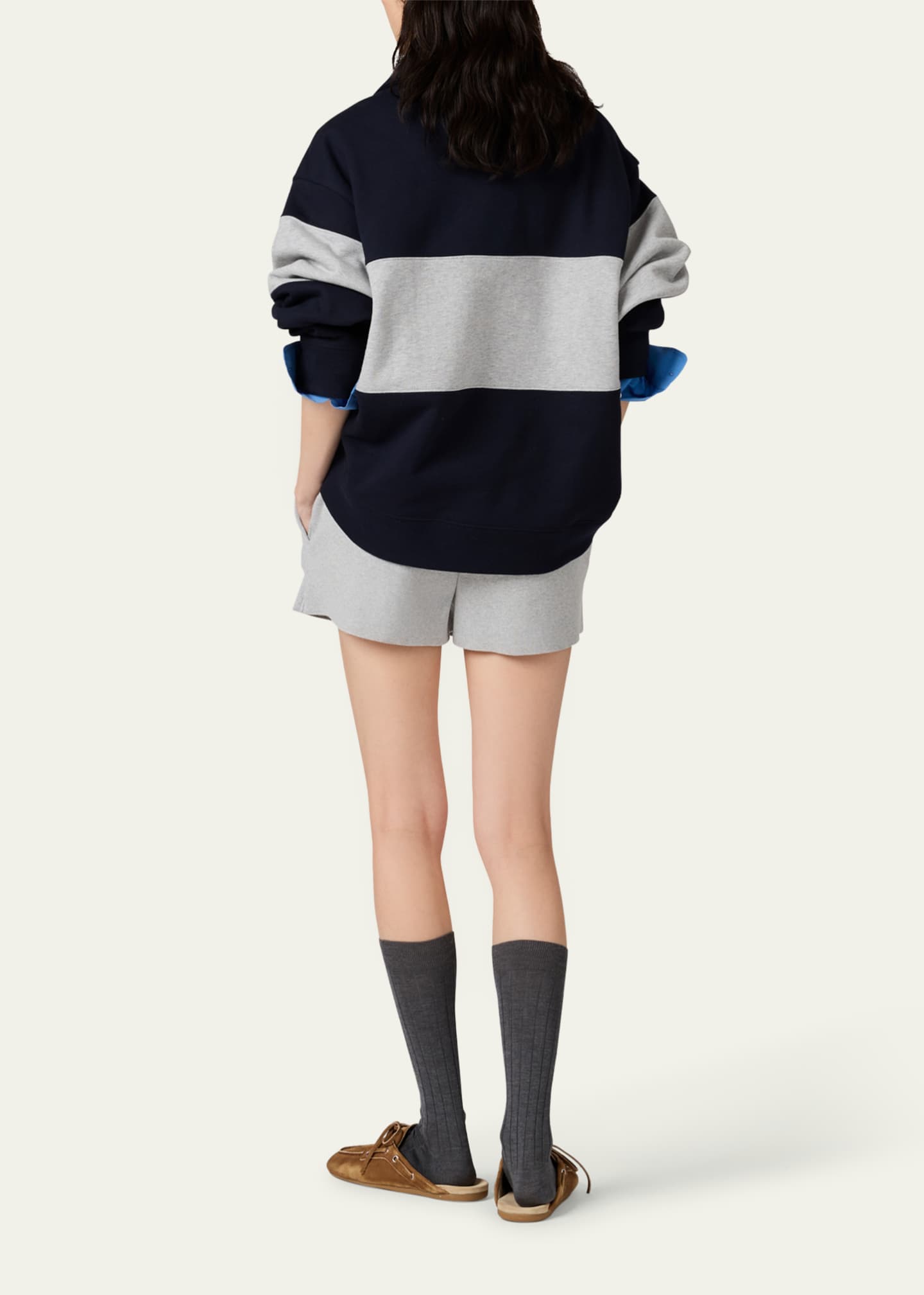 pium♡ Miu Miu Stripe Quarter-Zip Felpa Polo Shirt - Bergdorf Goodman