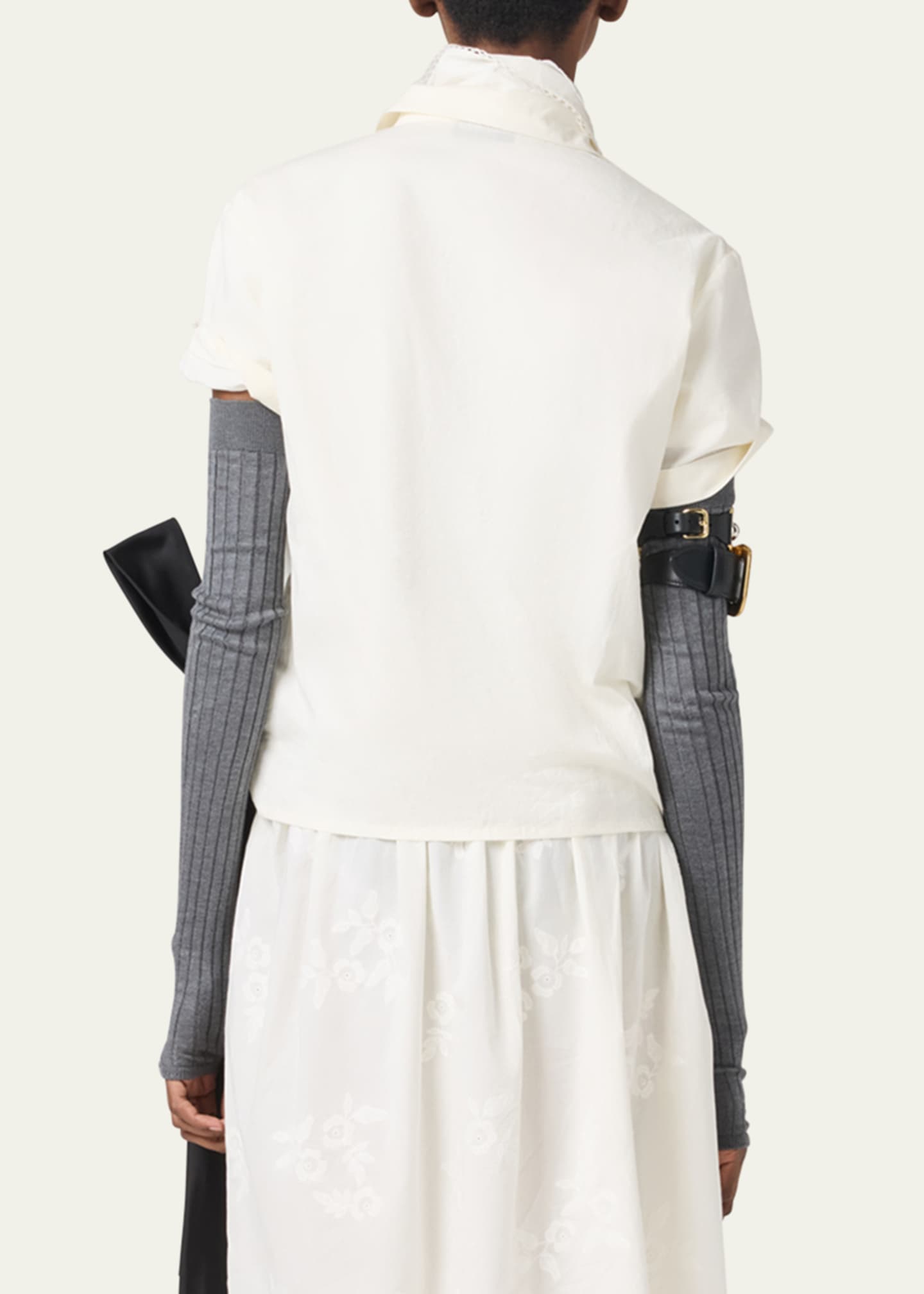 Miu Miu Batista Flower Embroidered Short-Sleeve Button-Down Shirt Image 3 of 3