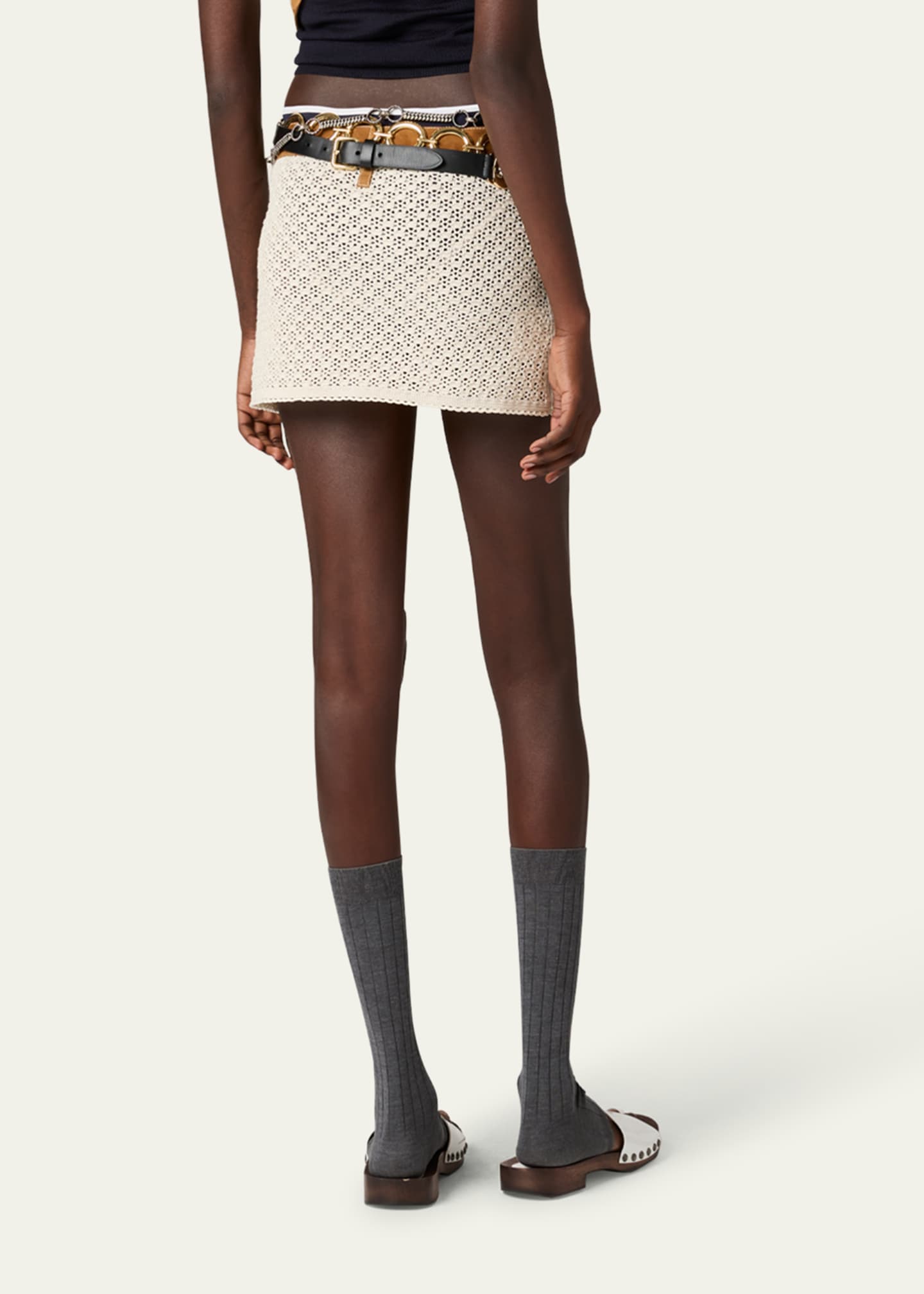 Miu Miu Cotton Crochet Pelle Mini Skirt Image 3 of 5