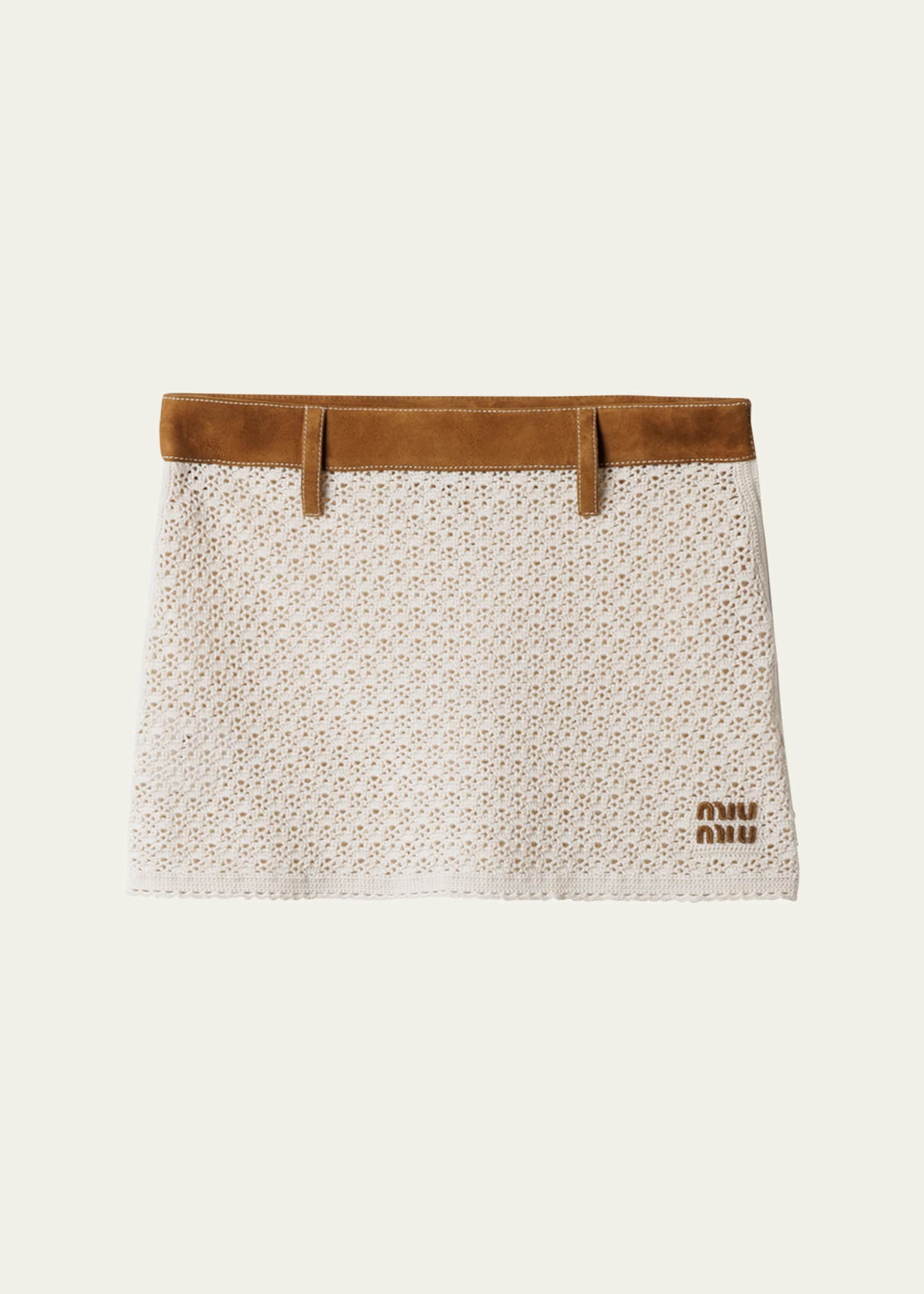 Miu Miu Cotton Crochet Pelle Mini Skirt Image 1 of 5