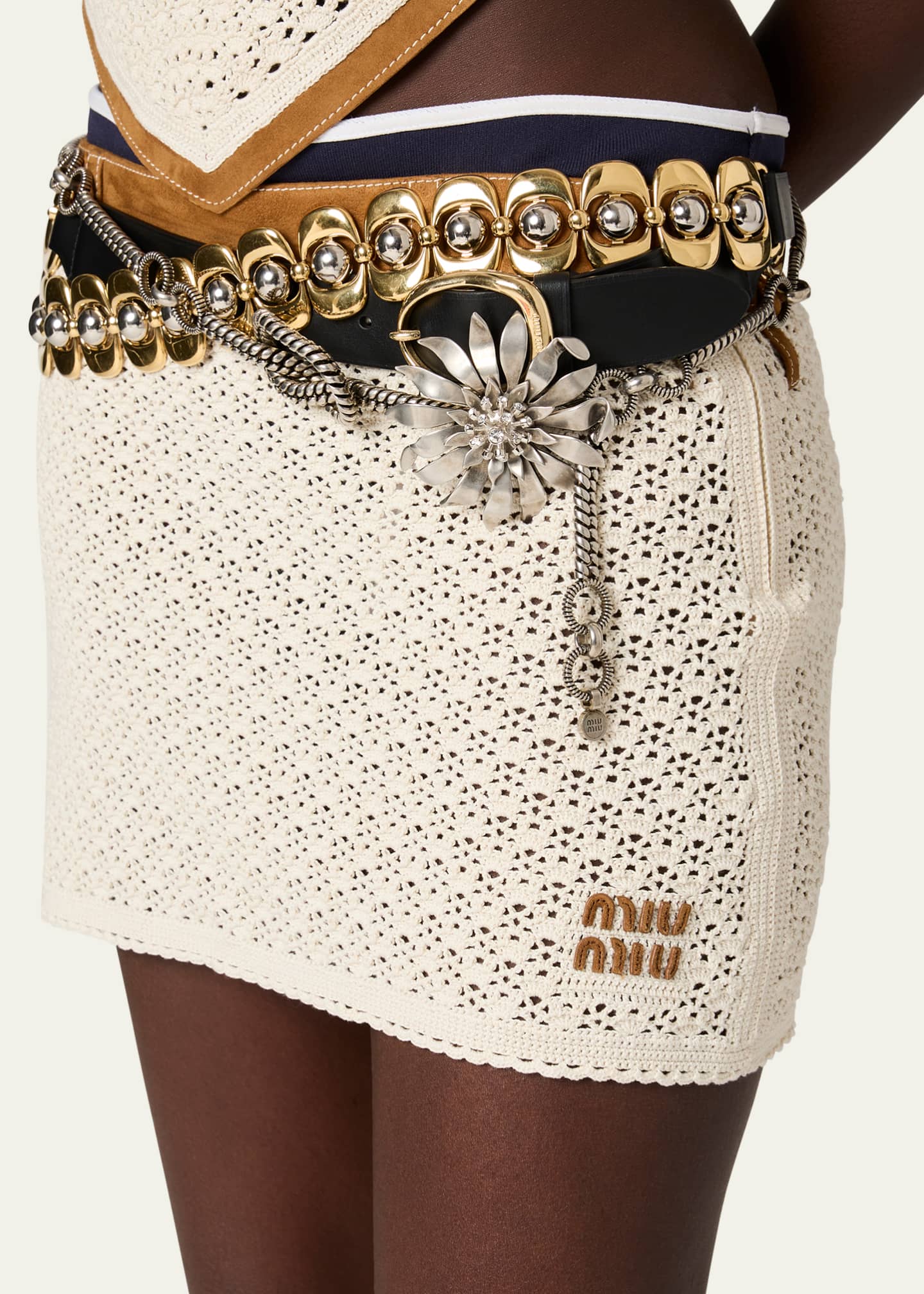 Miu Miu Cotton Crochet Pelle Mini Skirt Image 5 of 5