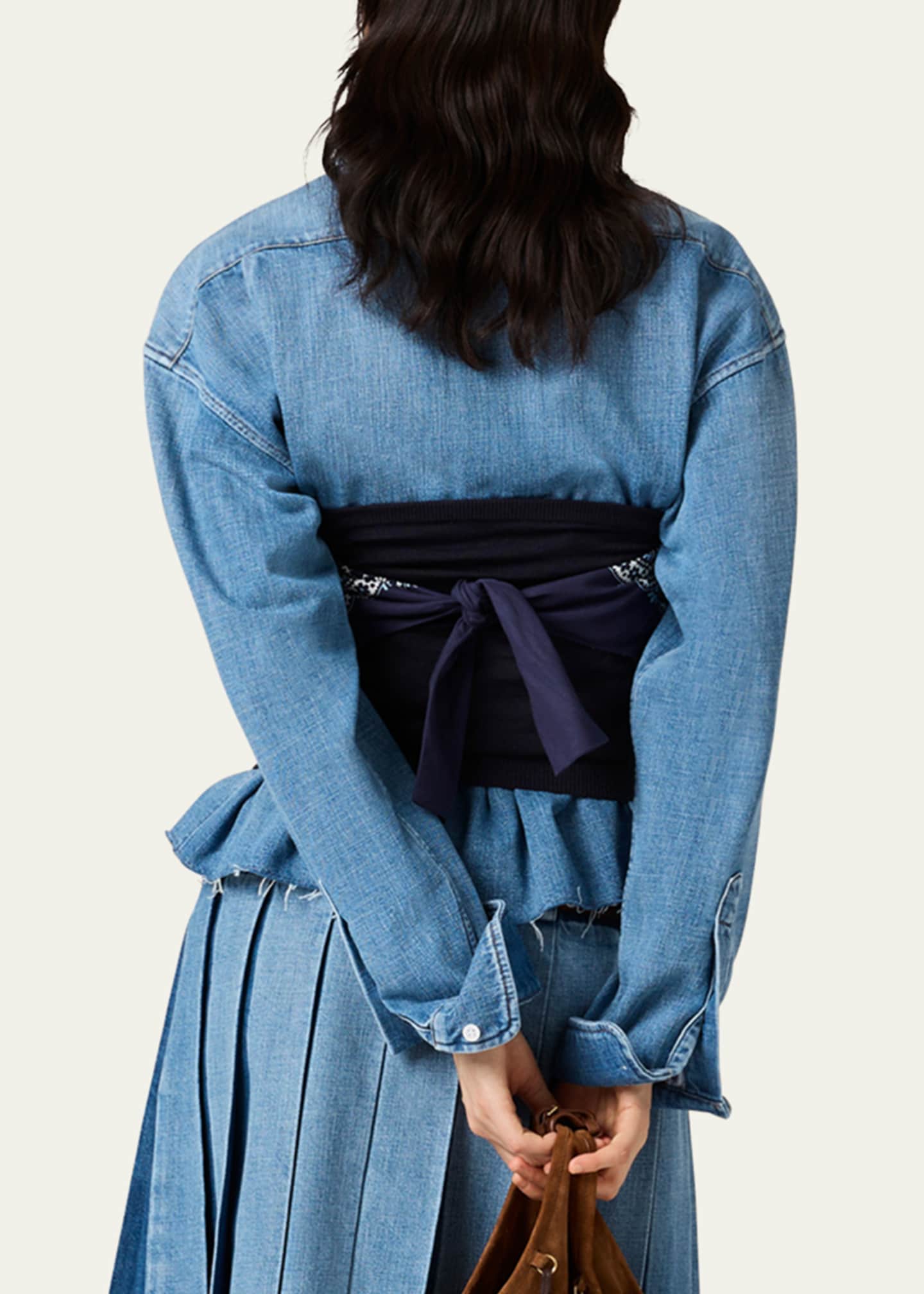 Miu Miu Denim Long-Sleeve Crop Button-Down Shirt - Bergdorf Goodman