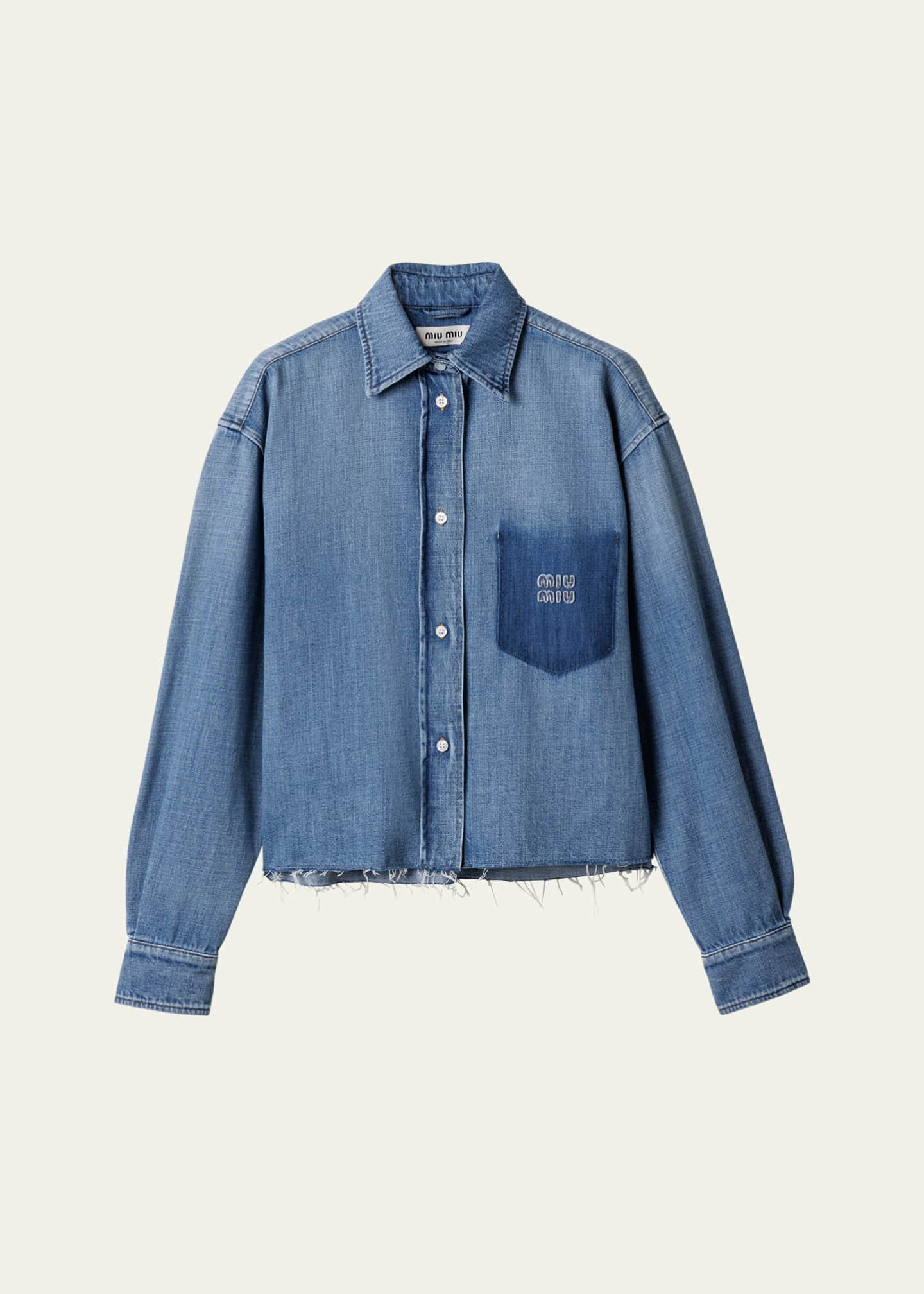 MIU MIU 長袖　デニムシャツ Miu Miu Denim Long-Sleeve Crop Button-Down Shirt - Bergdorf Goodman