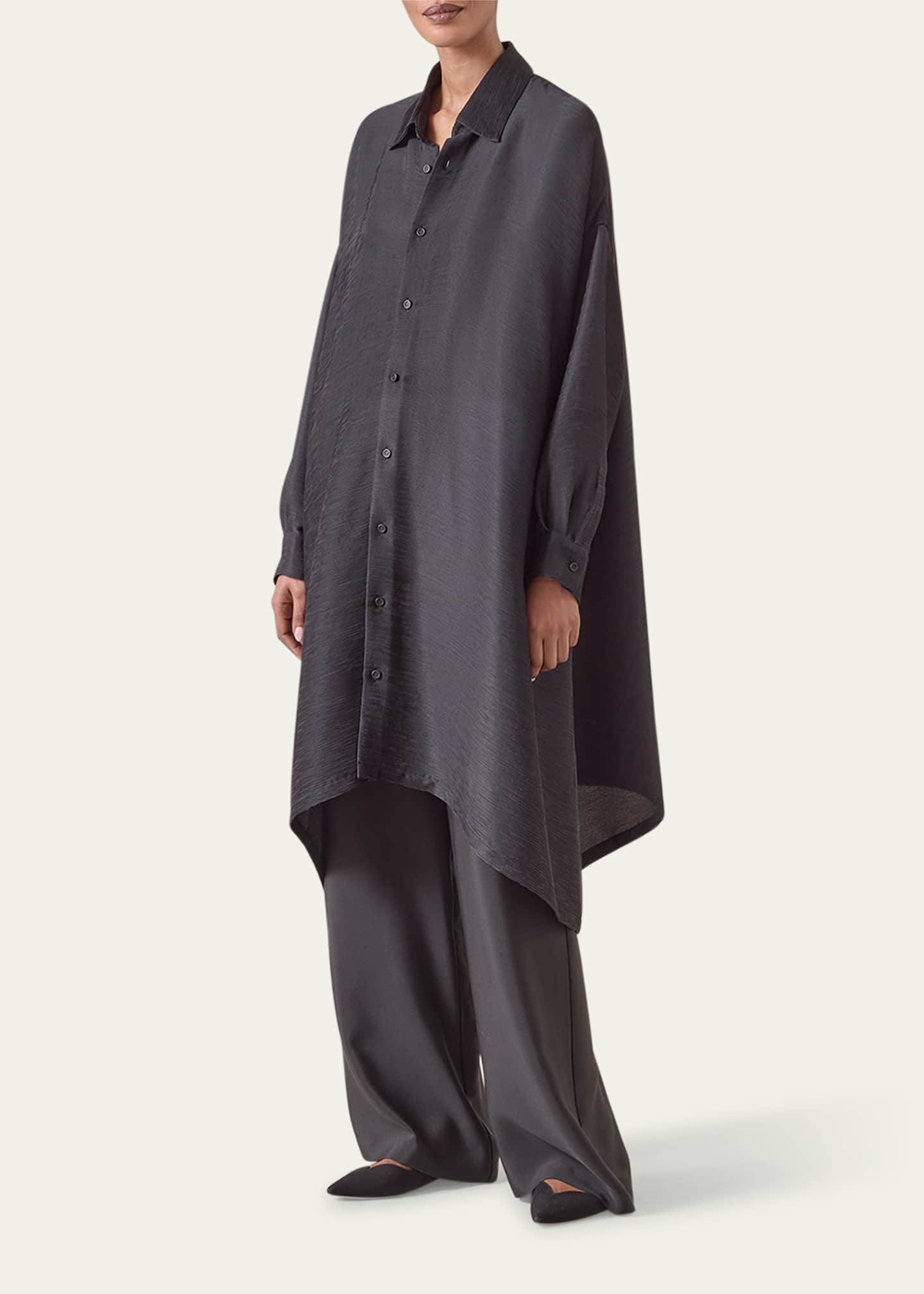 90s eskander × Bergdorf Goodman black Eskandar Wide A-Line Shirt With Collar (Very Long Length