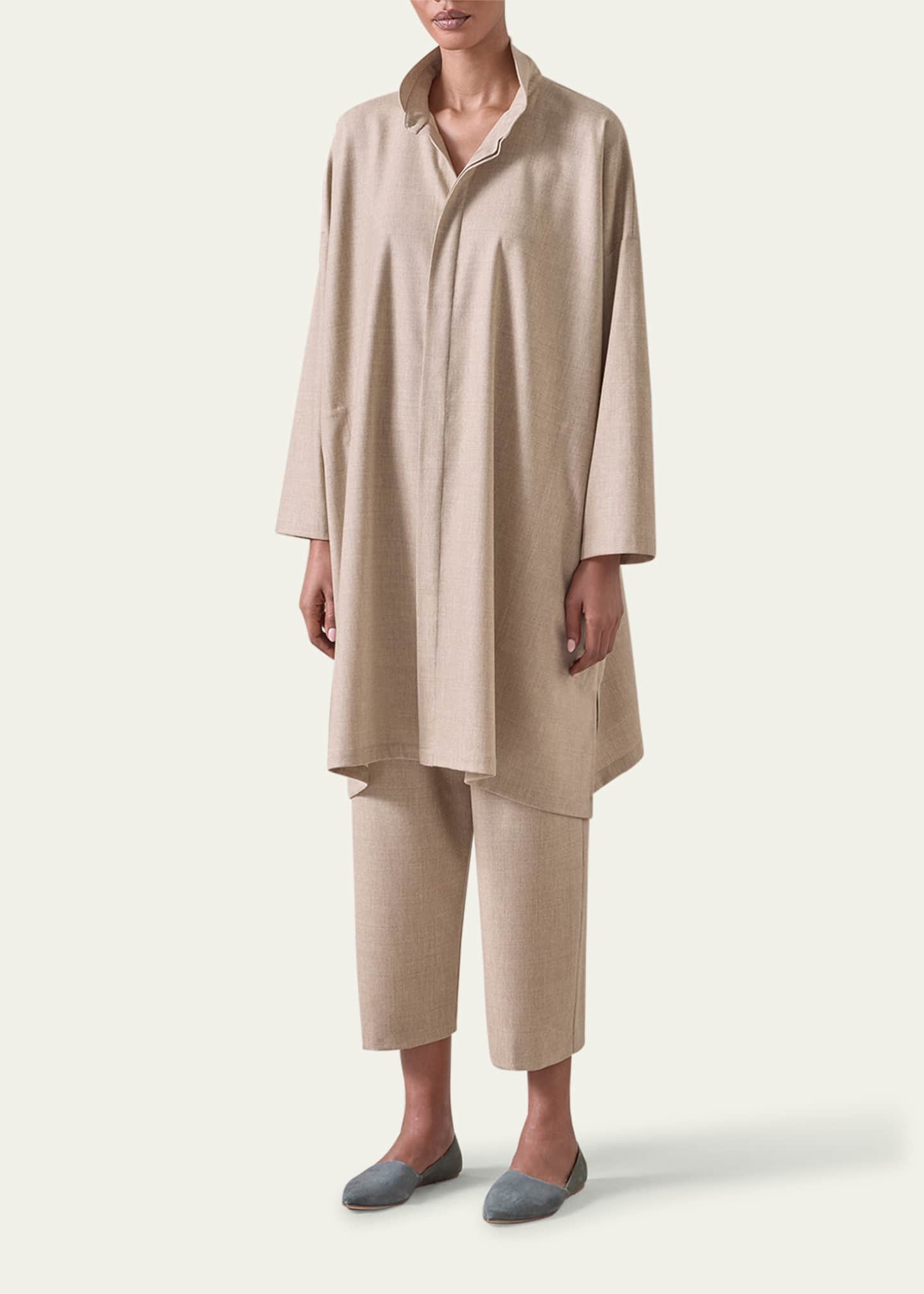 Eskandar Wide A-Line Shirt With Double Stand Collar (Very Long Length) Image 2 of 5