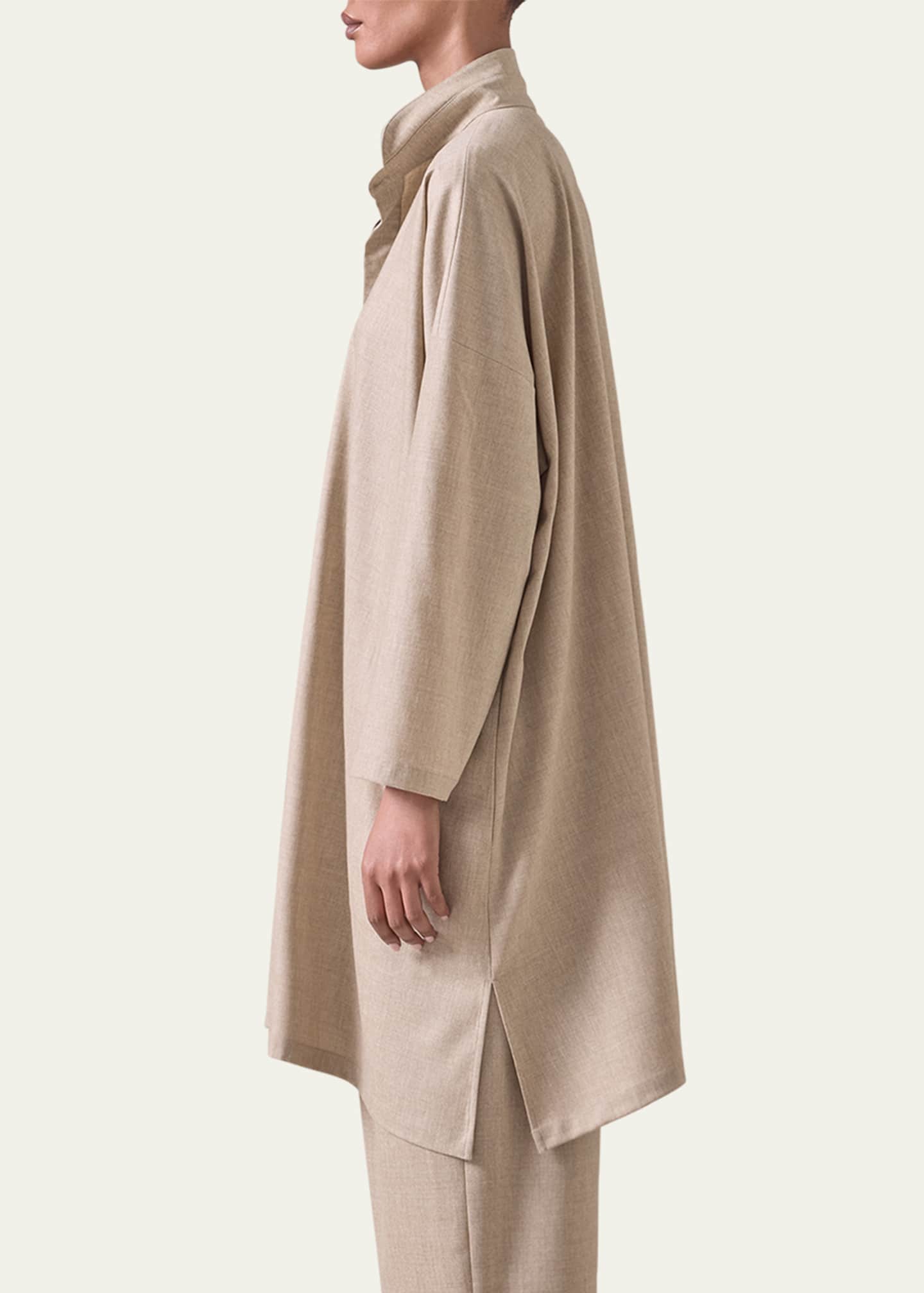 Eskandar Wide A-Line Shirt With Double Stand Collar (Very Long Length) Image 4 of 5