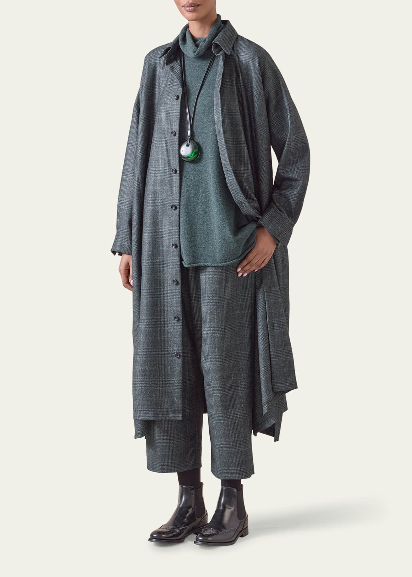 Eskandar Wide A-Line Midi Shirtdress with Collar Image 2 of 5