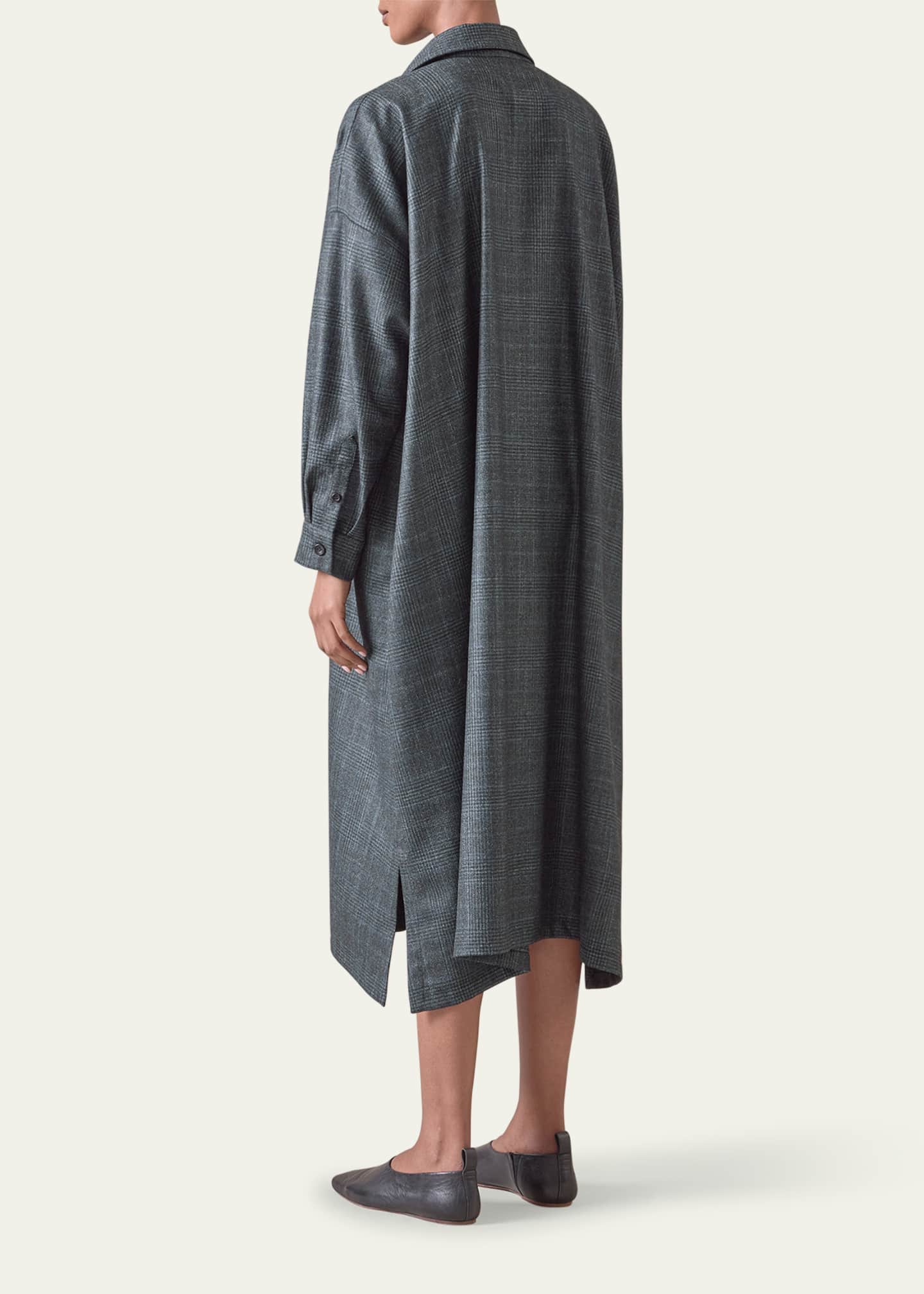 Eskandar Wide A-Line Midi Shirtdress with Collar Image 3 of 5