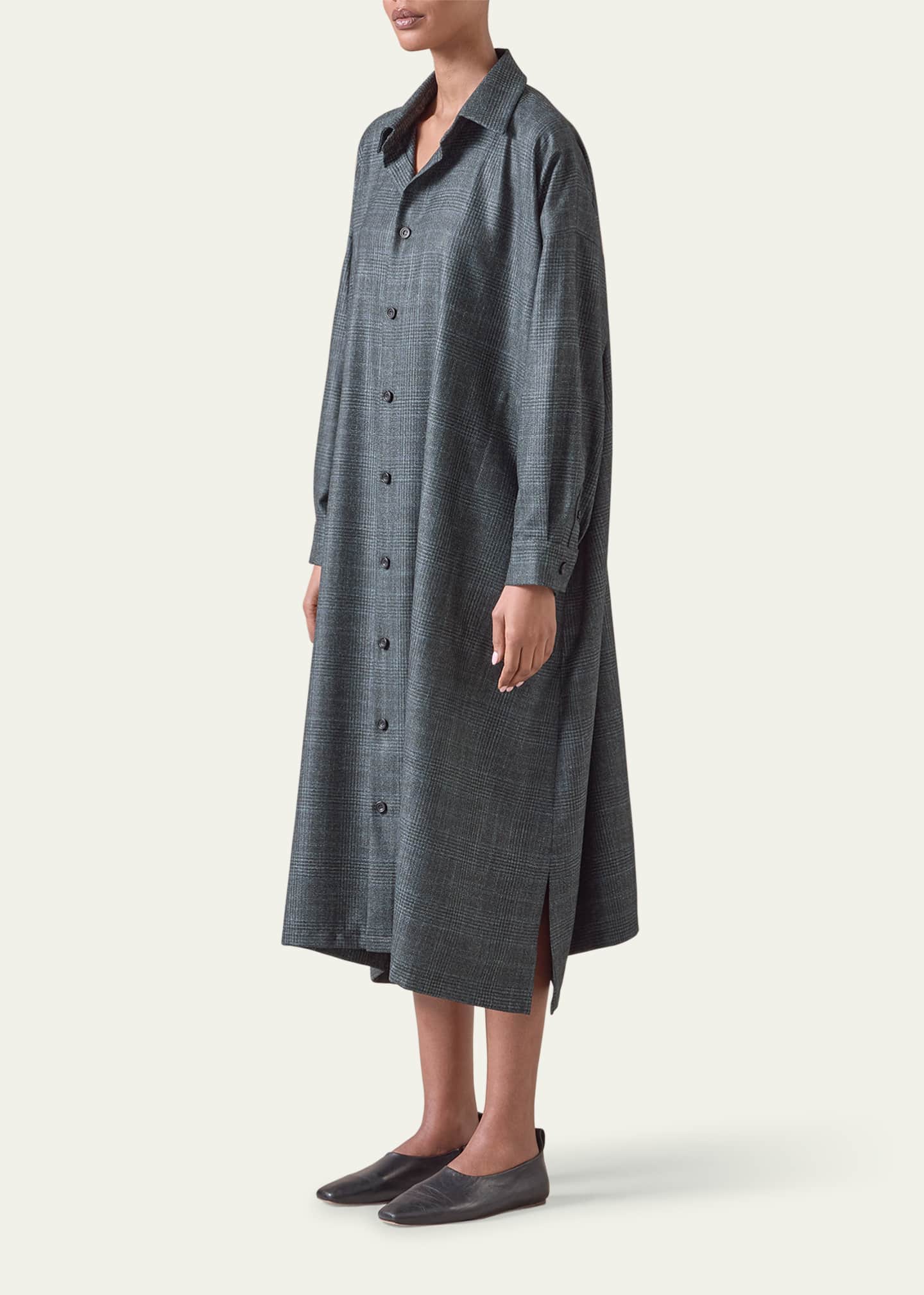 Eskandar Wide A-Line Midi Shirtdress with Collar Image 4 of 5