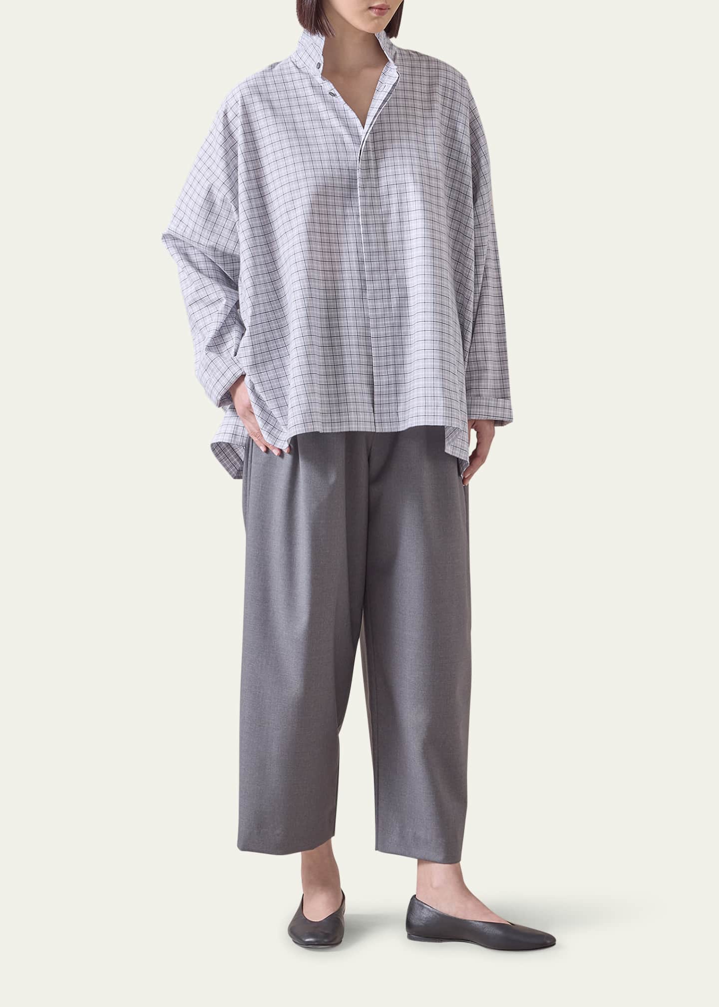 Eskandar Wide Longer-Back Double Stand Collar Shirt (Mid Plus Length) Image 2 of 5