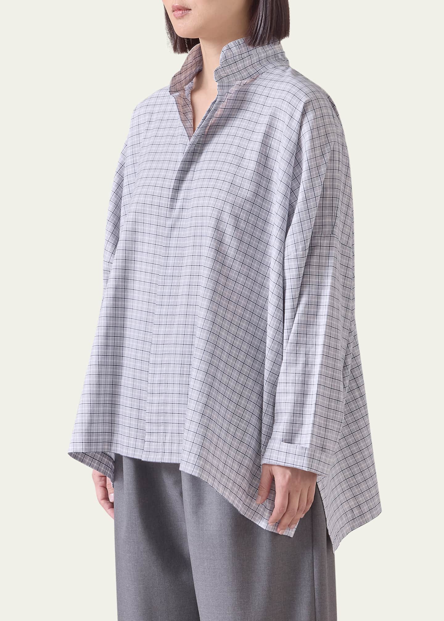 Eskandar Wide Longer-Back Double Stand Collar Shirt (Mid Plus Length) Image 4 of 5
