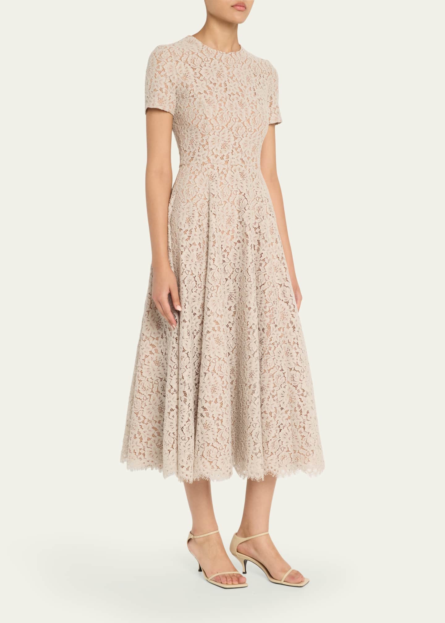 Michael Kors Collection Lace Short-Sleeve Midi Dance Dress Image 4 of 5