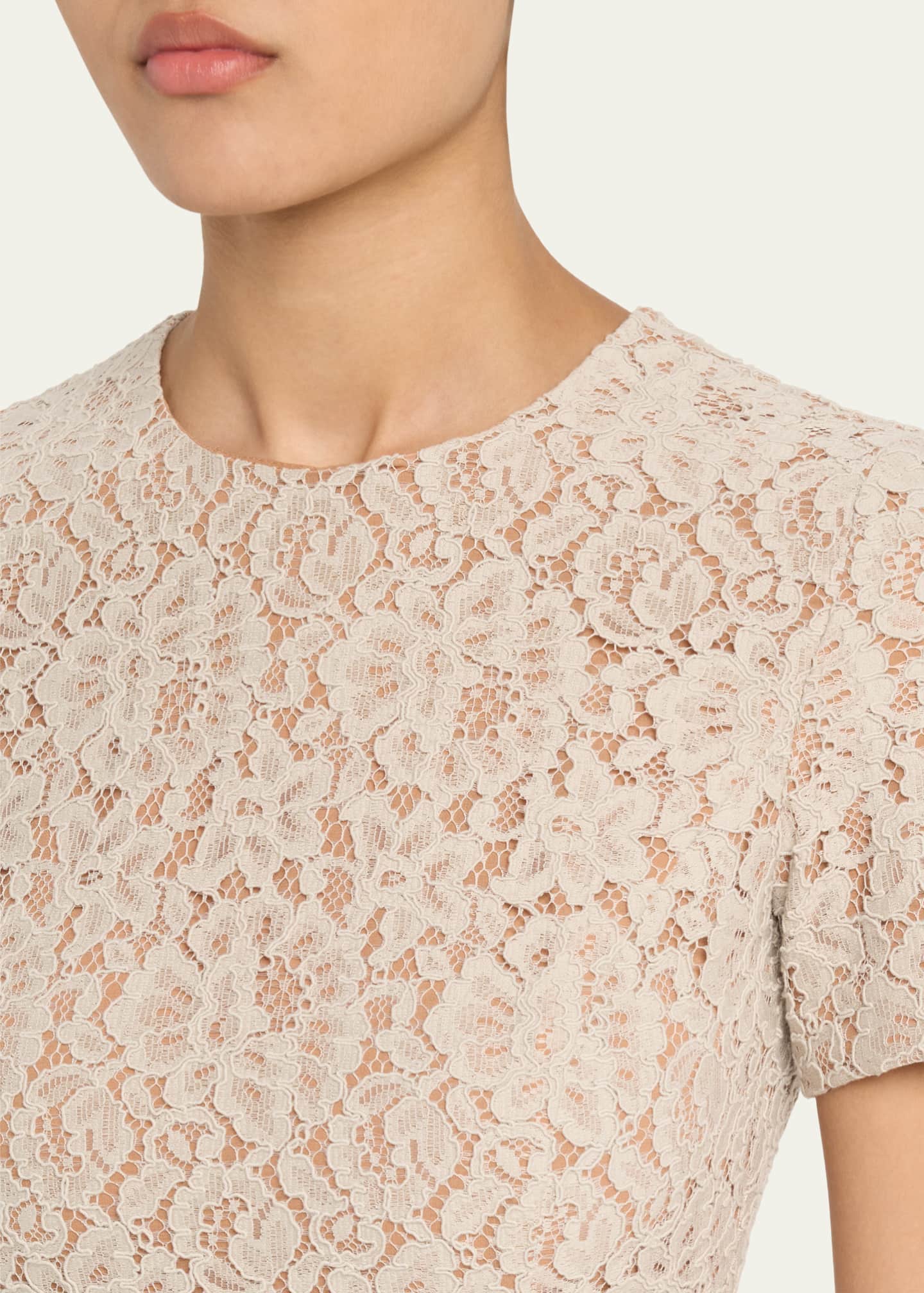 Michael Kors Collection Lace Short-Sleeve Midi Dance Dress Image 5 of 5