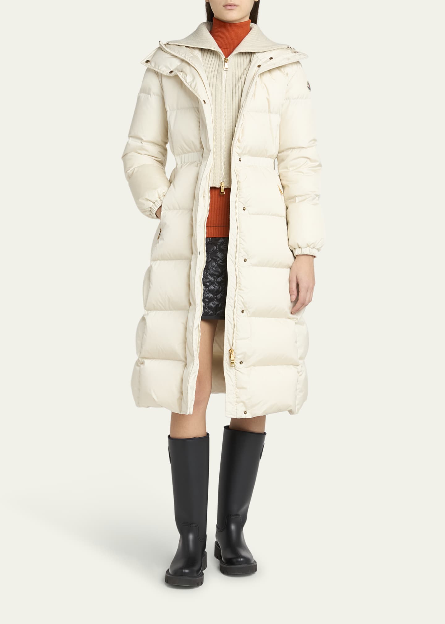 Chamer Long Hooded Down Coat with Detachable Dickey