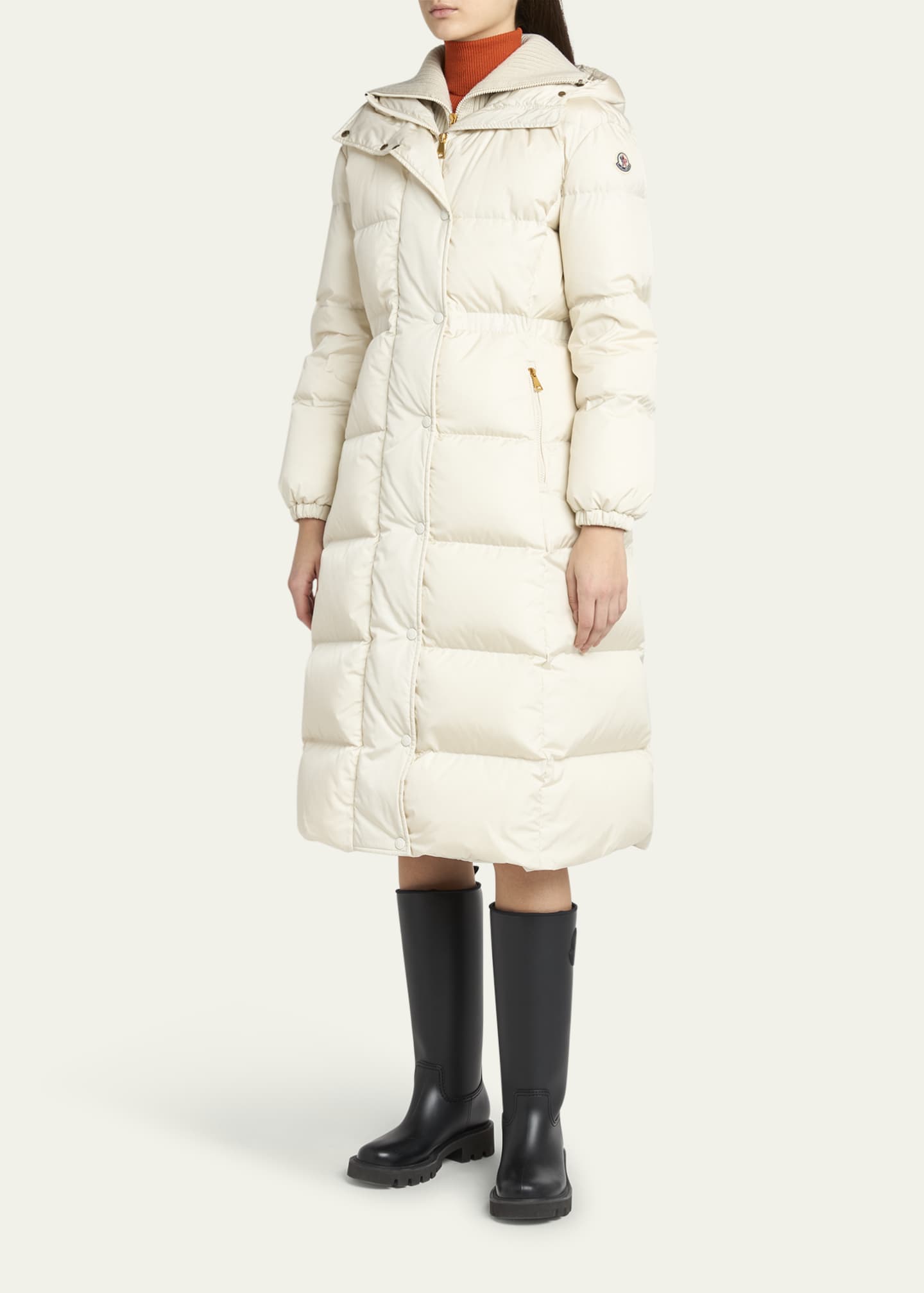 Chamer Long Hooded Down Coat with Detachable Dickey