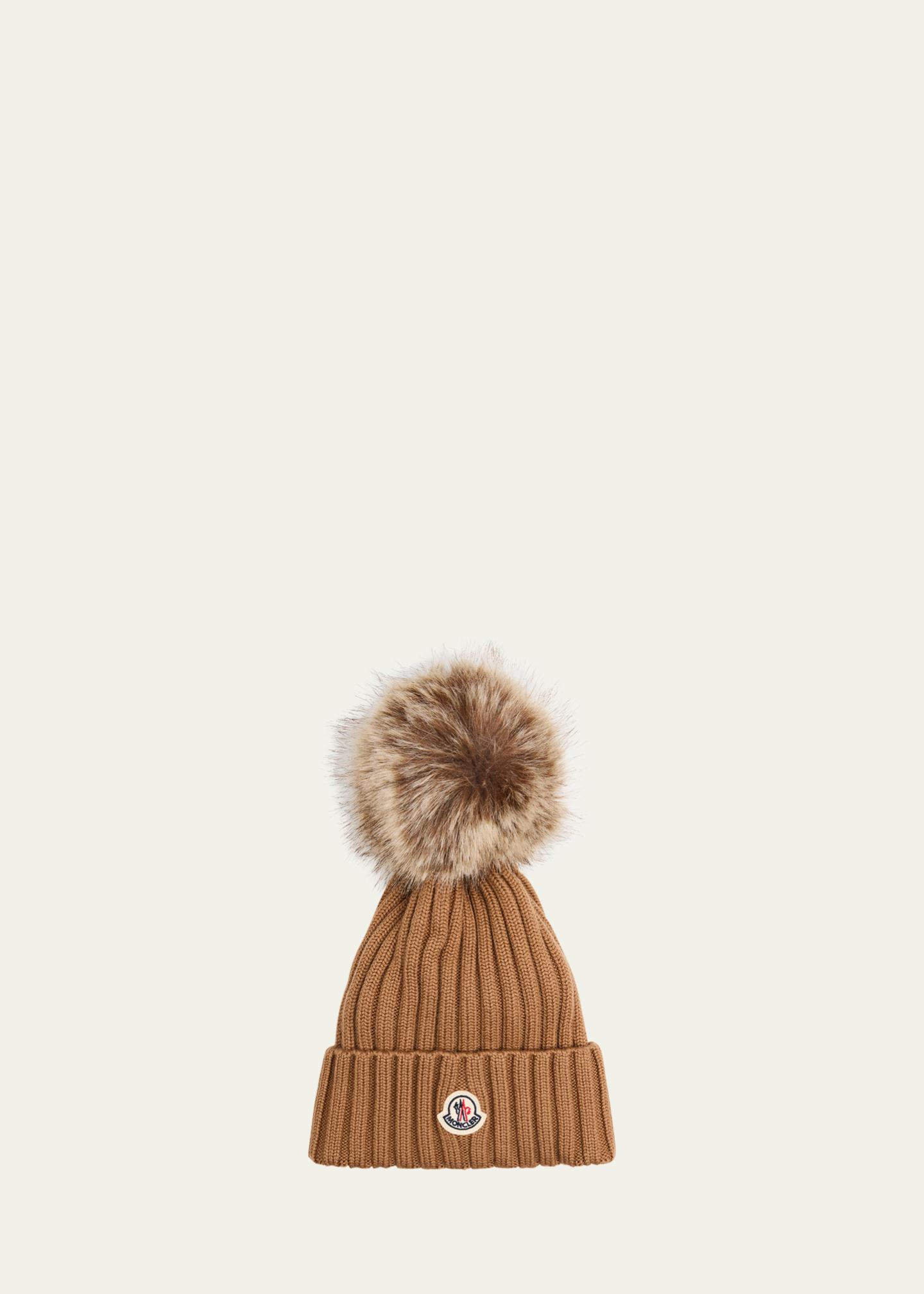 Moncler Ribbed Beanie with Faux Fur Pom - Bergdorf Goodman