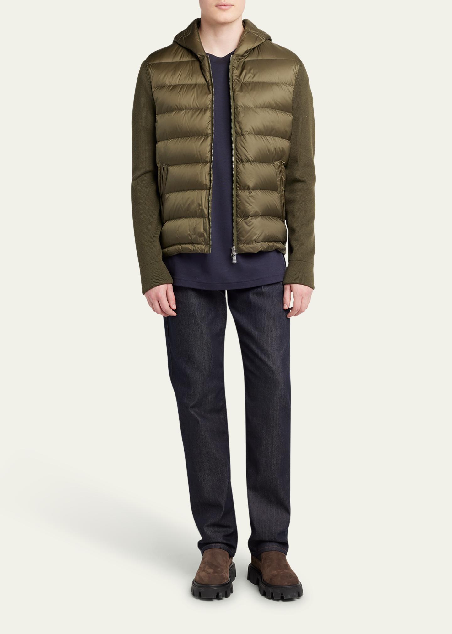 Moncler Men's Padded Nylon Knit-Sleeve Hooded Cardigan - Bergdorf